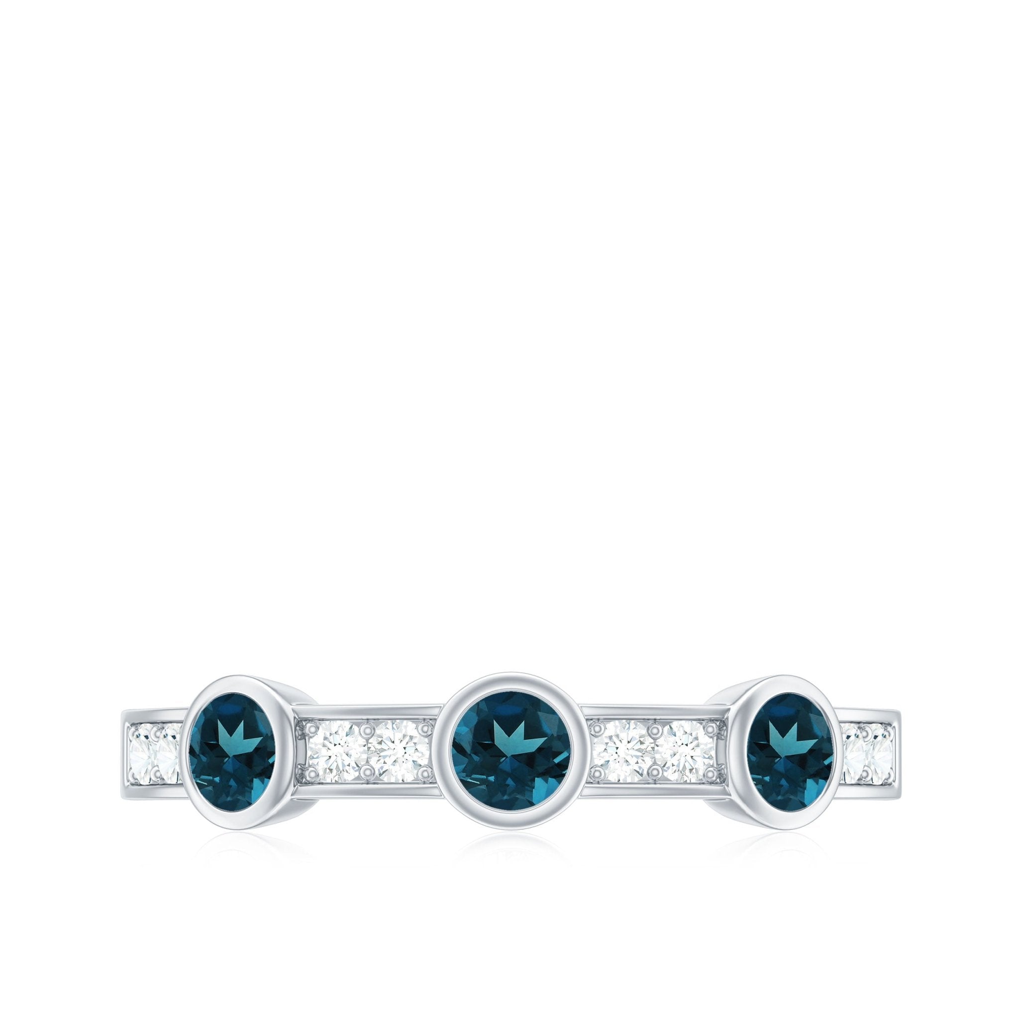 Bezel Set London Blue Topaz Half Eternity Band with Diamond