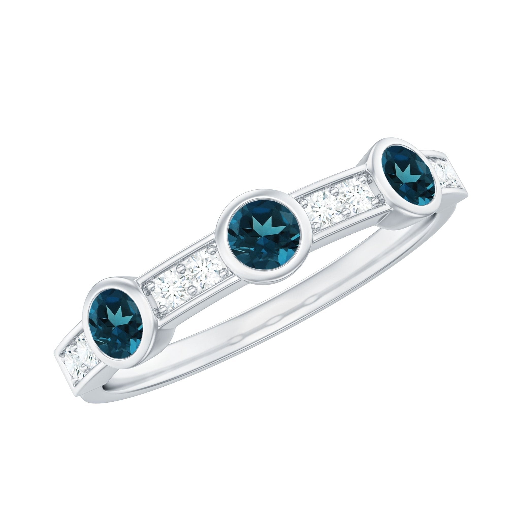Bezel Set London Blue Topaz Half Eternity Band with Diamond
