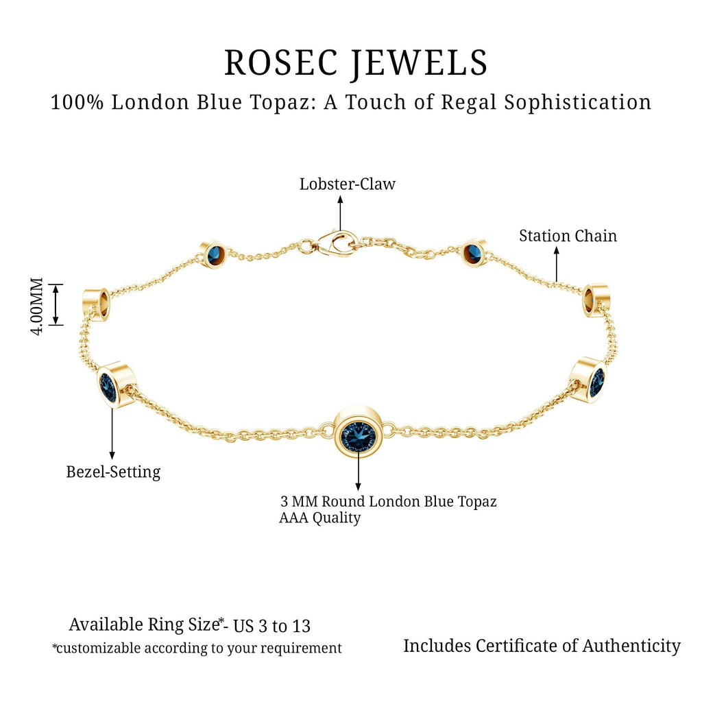 Bezel Set London Blue Topaz Station Chain Bracelet
