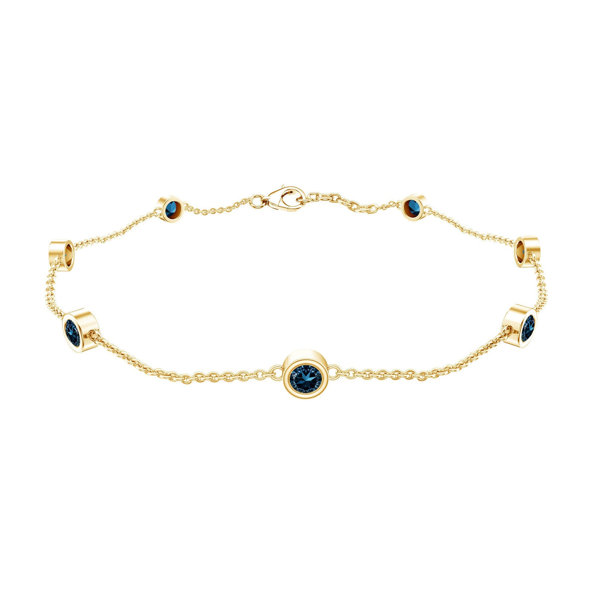 Bezel Set London Blue Topaz Station Chain Bracelet