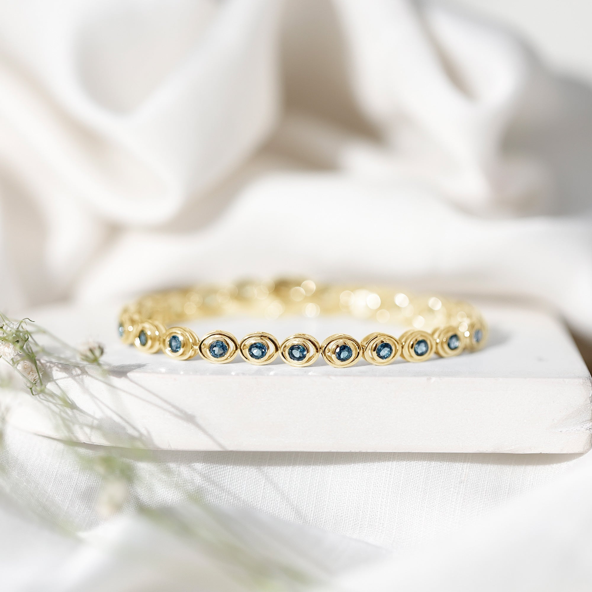 Bezel Set London Blue Topaz Tennis Bracelet for Women