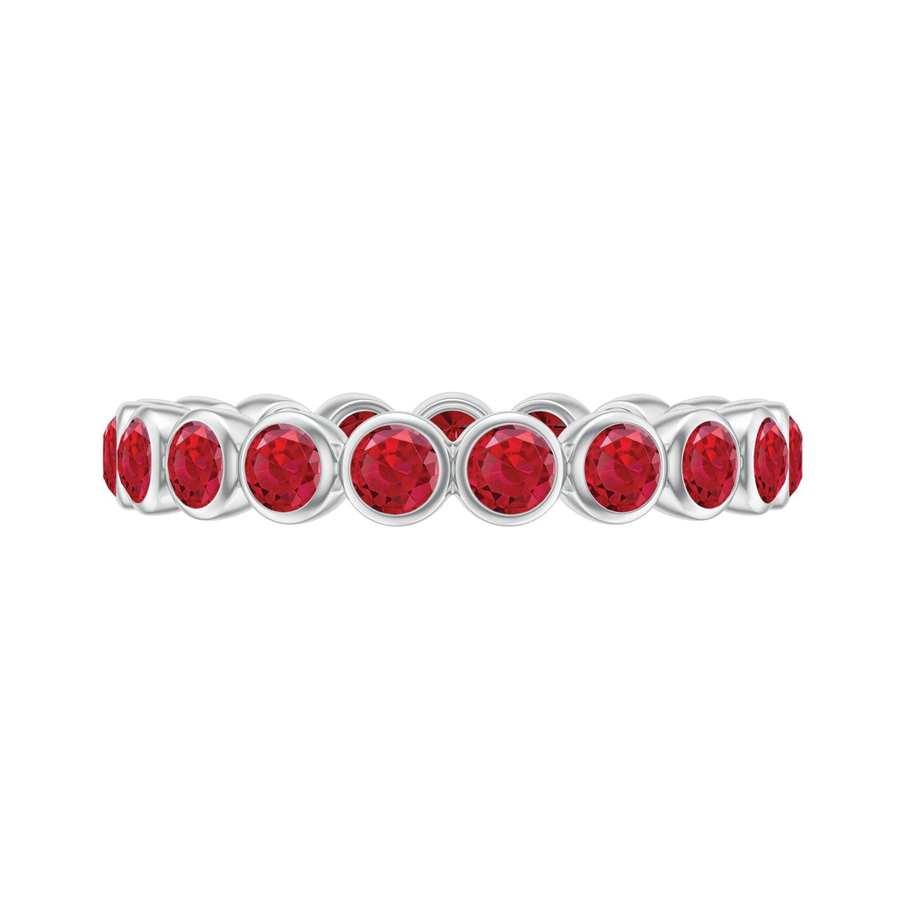 Bezel Set Round Shape Lab Created Ruby Eternity Ring