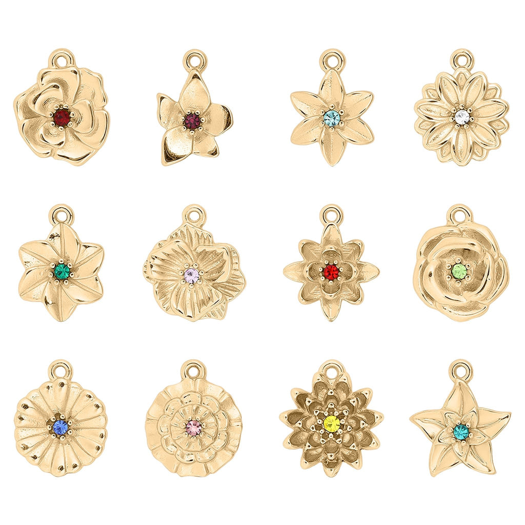 Birth Flower Charm – 18K Gold PVD Coated Pendant With Birthstone Sparkle - charm | Sunflower Soul Boutique