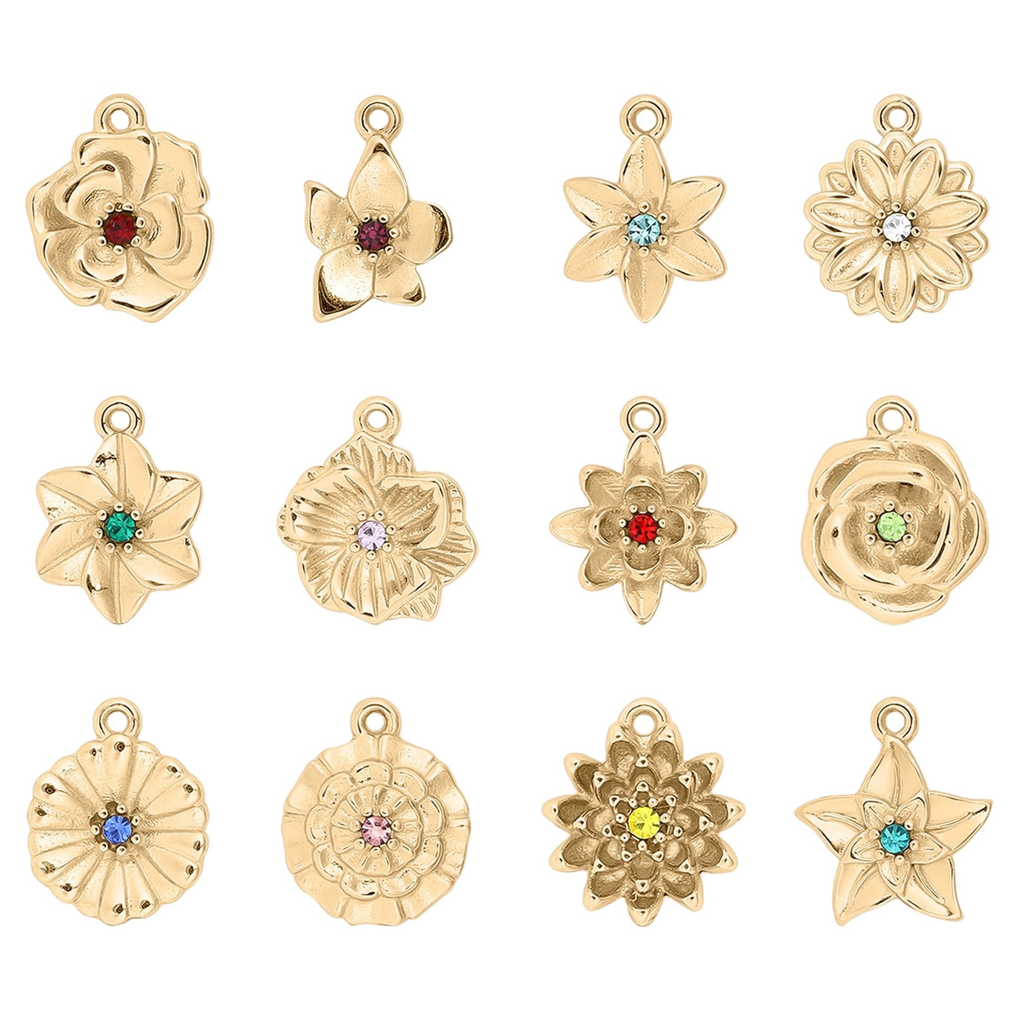 Birth Flower Charm – 18K Gold PVD Coated Pendant With Birthstone Sparkle - charm | Sunflower Soul Boutique