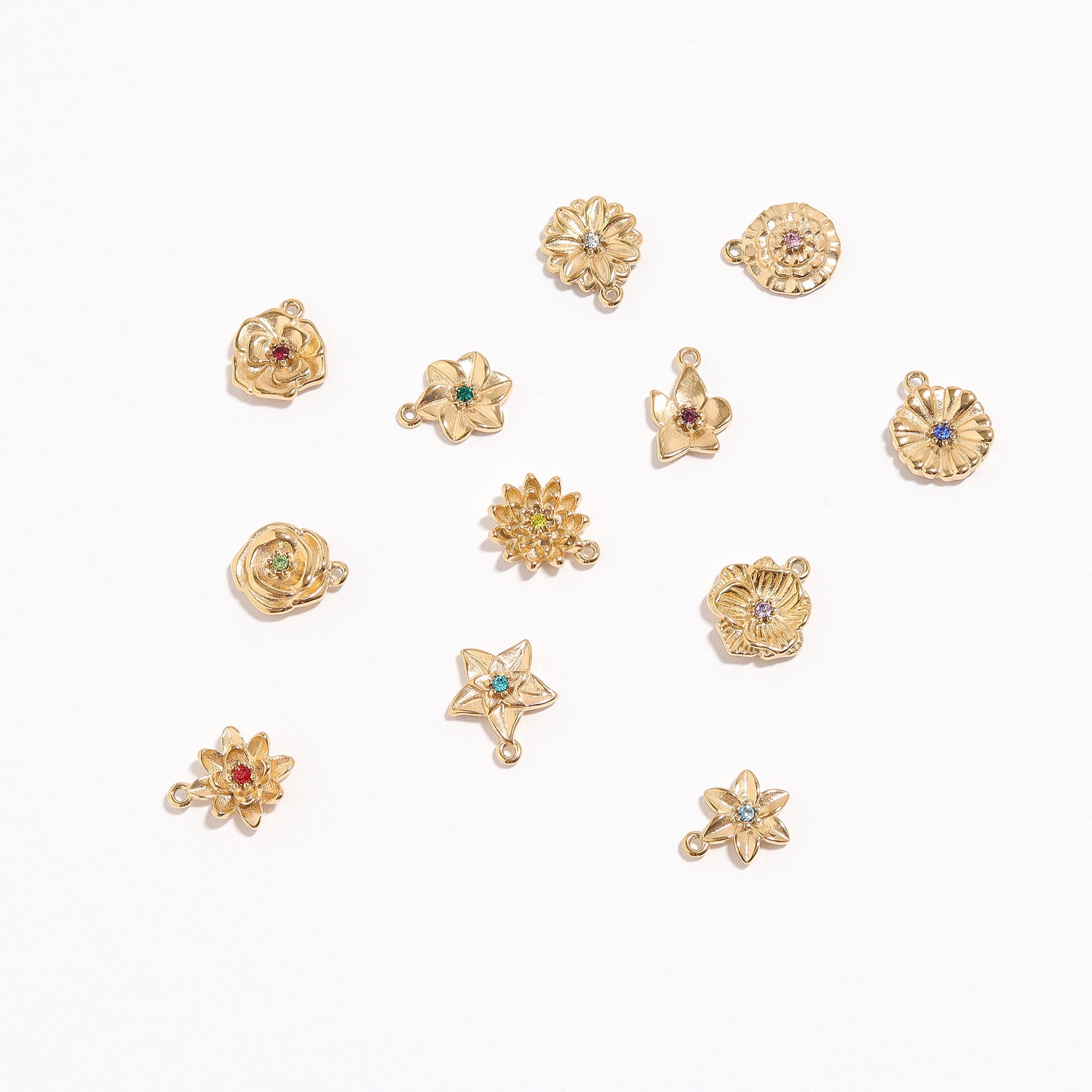 Birth Flower Charm – 18K Gold PVD Coated Pendant With Birthstone Sparkle - charm | Sunflower Soul Boutique