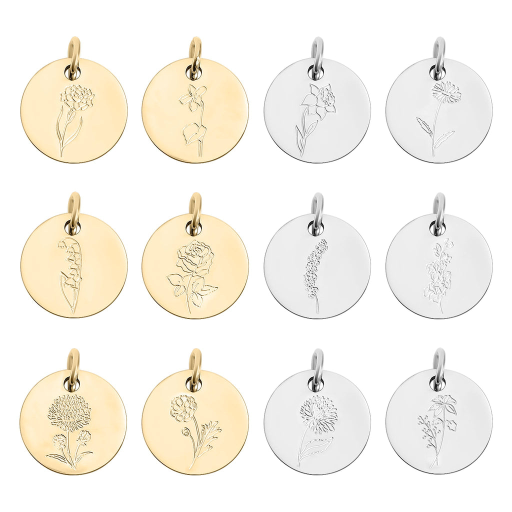 Birth Flower Charm – Personalized Gold Charm Pendant | Hypoallergenic Stainless Steel Jewelry - charm | Sunflower Soul Boutique