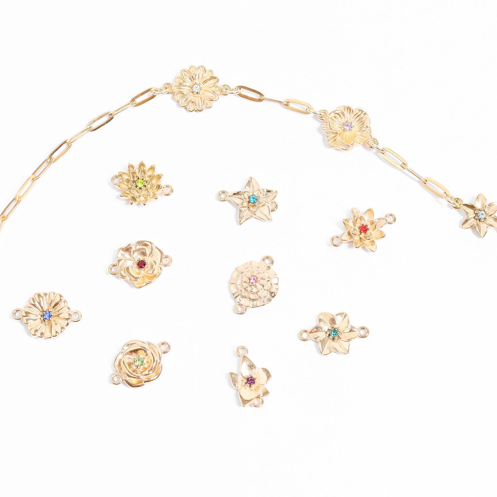 Birth Flower Charms – 18K Gold PVD Finish | Stainless Steel Floral Connector - Charms | Sunflower Soul Boutique