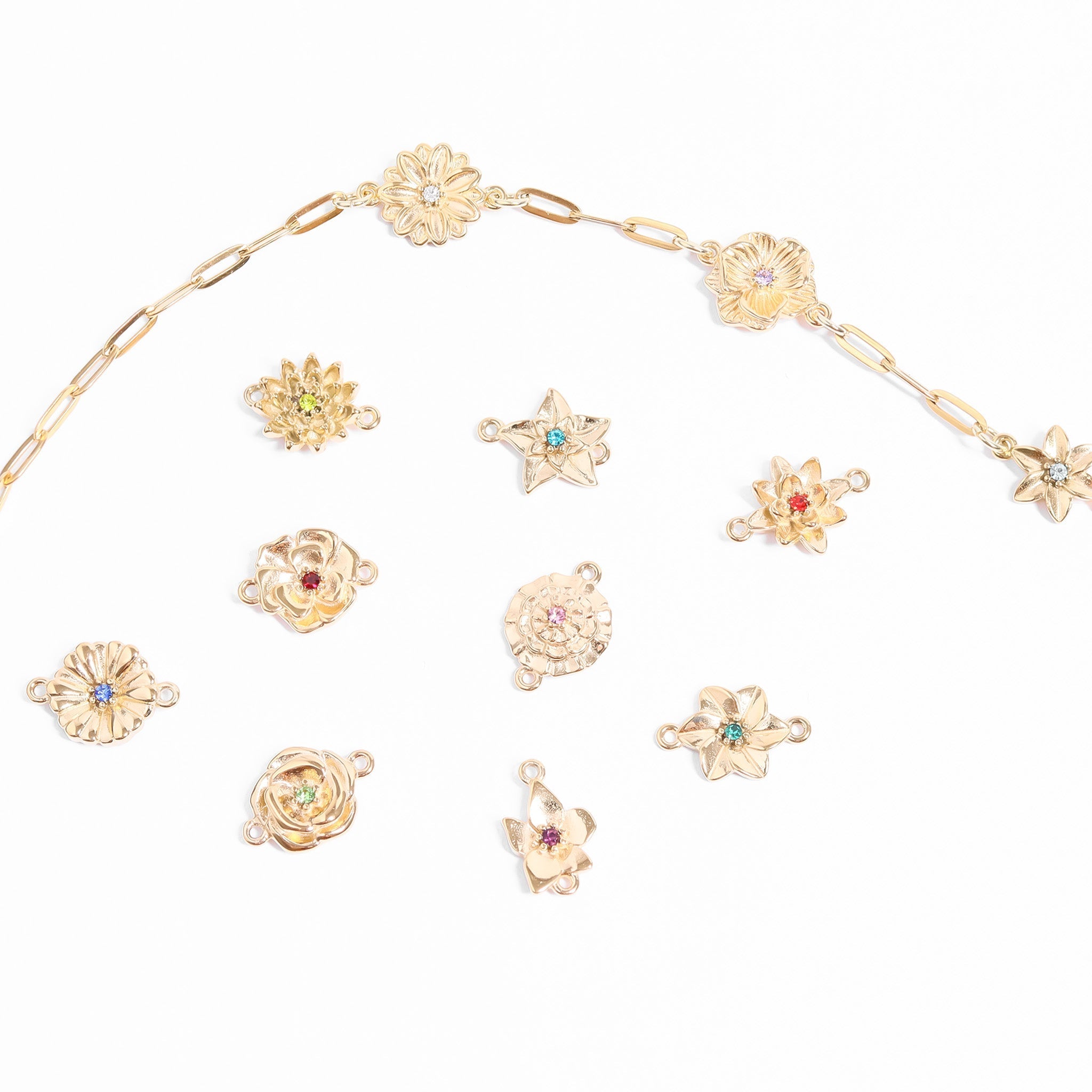 Birth Flower Charms – 18K Gold PVD Finish | Stainless Steel Floral Connector - Charms | Sunflower Soul Boutique