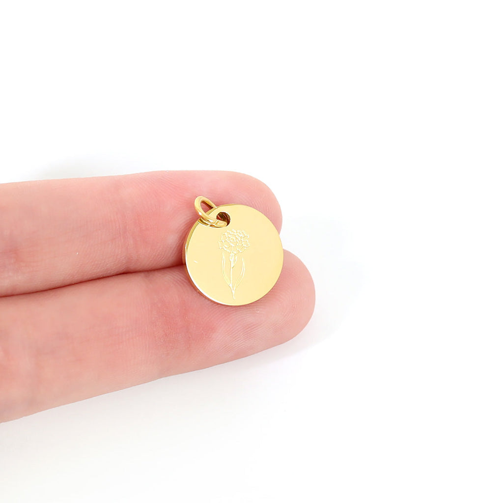 Birth Flower Charm – Personalized Gold Charm Pendant | Hypoallergenic Stainless Steel Jewelry