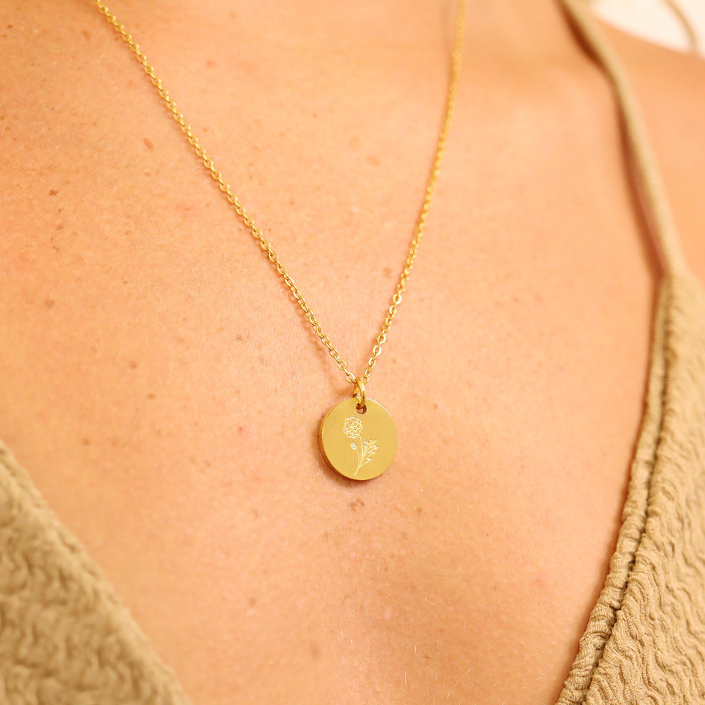 Birth Flower Charm – Personalized Gold Charm Pendant | Hypoallergenic Stainless Steel Jewelry