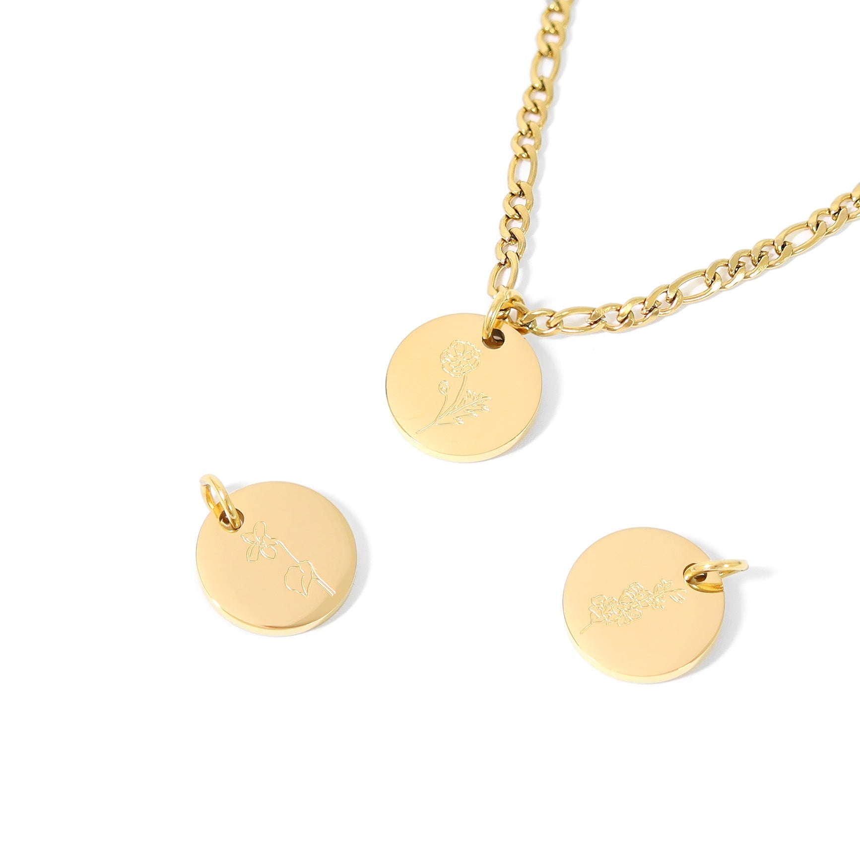 Birth Flower Charm – Personalized Gold Charm Pendant | Hypoallergenic Stainless Steel Jewelry
