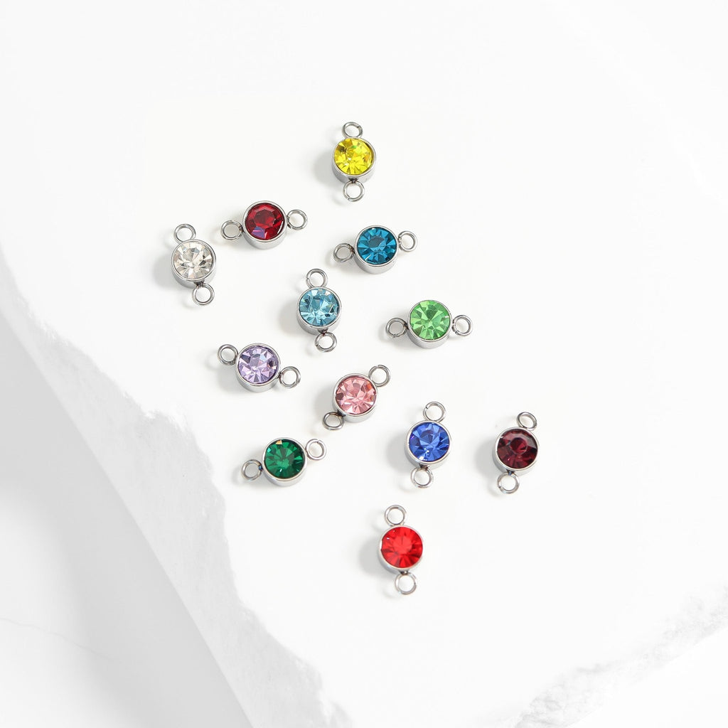 Birthstone Connector Charm – Stainless Steel Cubic Zirconia Jewelry Accent - Charms | Sunflower Soul Boutique