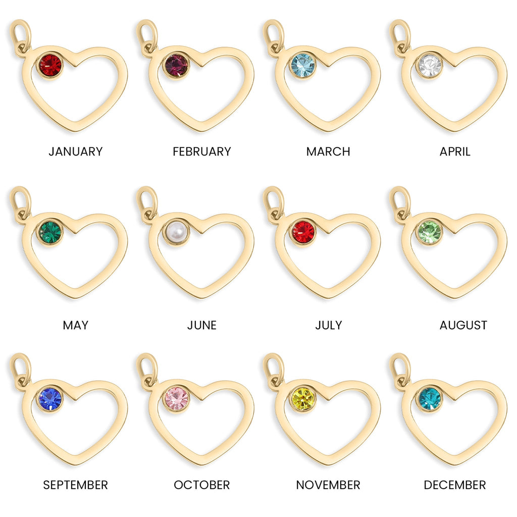 Birthstone Heart Charm – 18K Gold Plated Stainless Steel Cubic Zirconia Accent - charm | Sunflower Soul Boutique