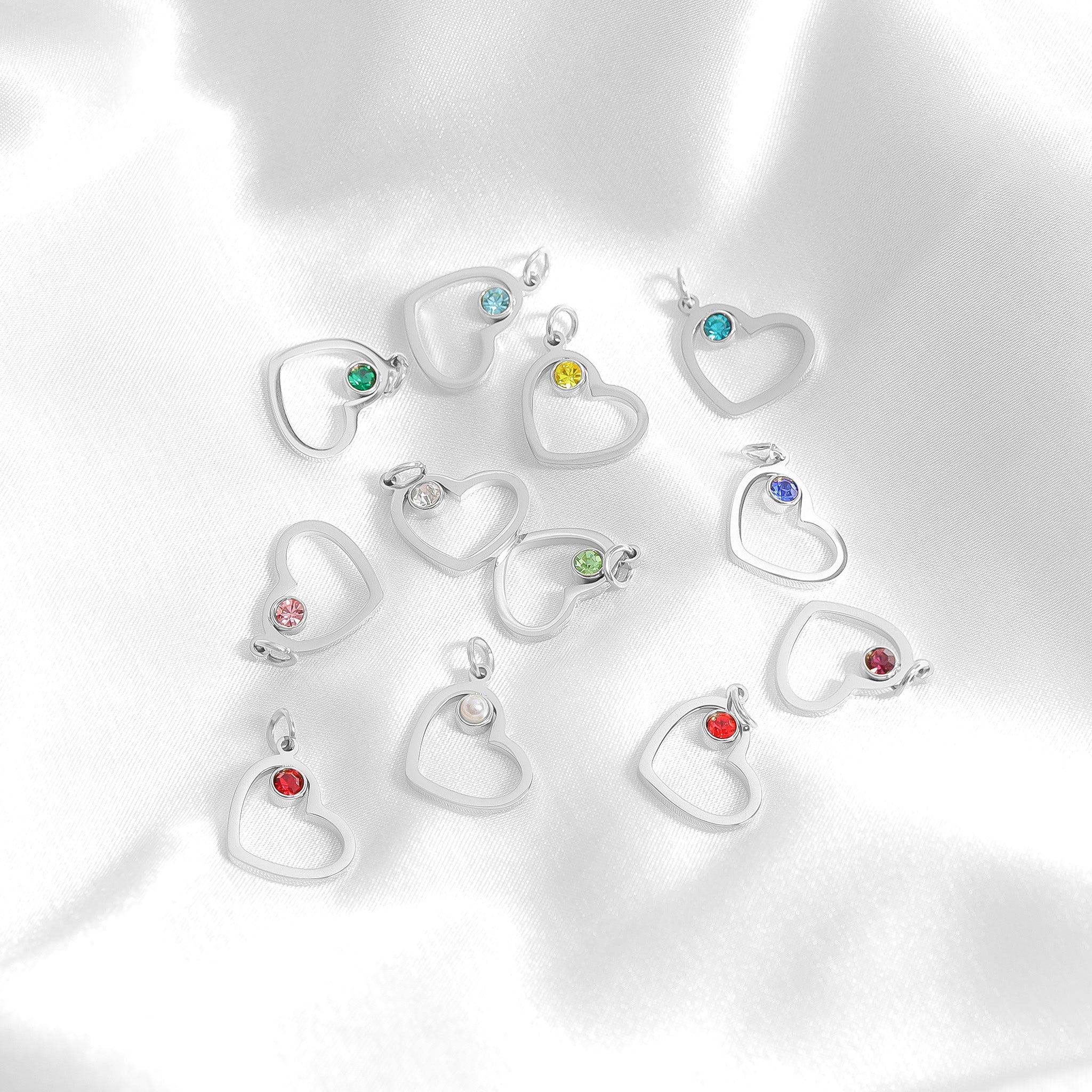 Birthstone Heart Charm – 18K Gold Plated Stainless Steel Cubic Zirconia Accent - charm | Sunflower Soul Boutique
