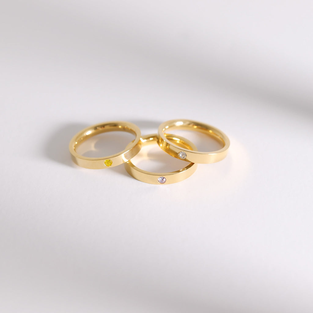 Birthstone Stacking Ring – 18K Gold PVD Stainless Steel Engraved Band - Ring | Sunflower Soul Boutique