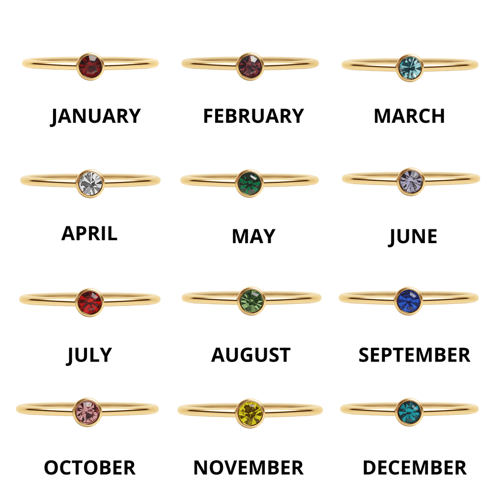 Birthstone Stacking Ring – 18K Gold Stainless Steel | Hypoallergenic Daily Wear - Ring | Sunflower Soul Boutique