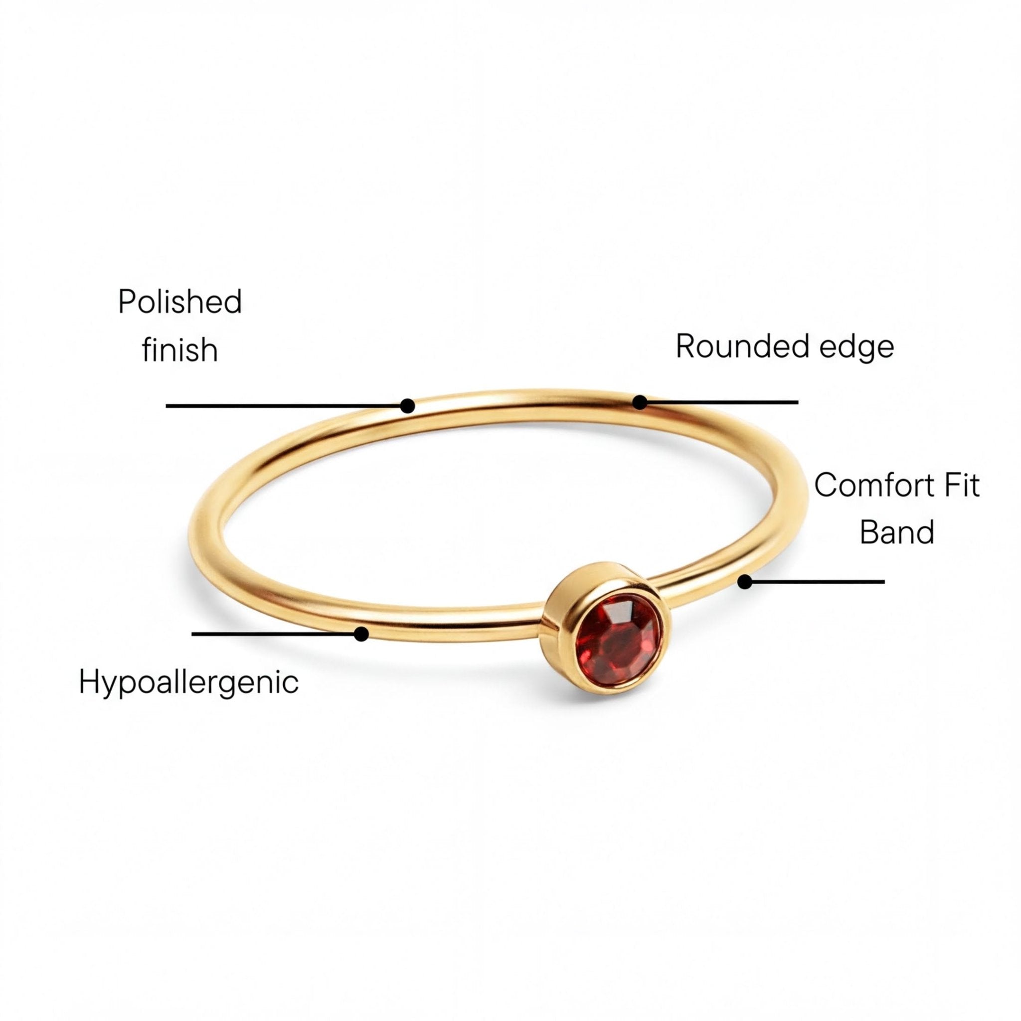 Birthstone Stacking Ring – 18K Gold Stainless Steel | Hypoallergenic Daily Wear - Ring | Sunflower Soul Boutique
