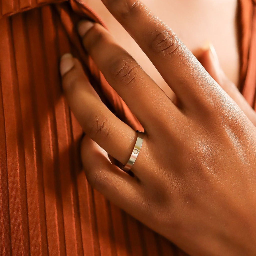 Birthstone Stacking Ring – 3mm Wide Band Stainless Steel Engraved Jewelry Gift - Ring | Sunflower Soul Boutique