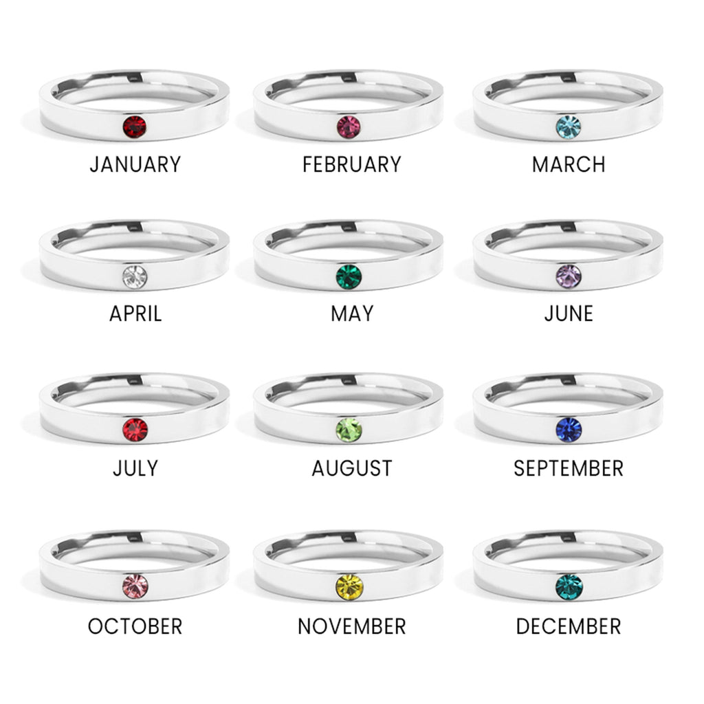 Birthstone Stacking Ring – 3mm Wide Band Stainless Steel Engraved Jewelry Gift - Ring | Sunflower Soul Boutique