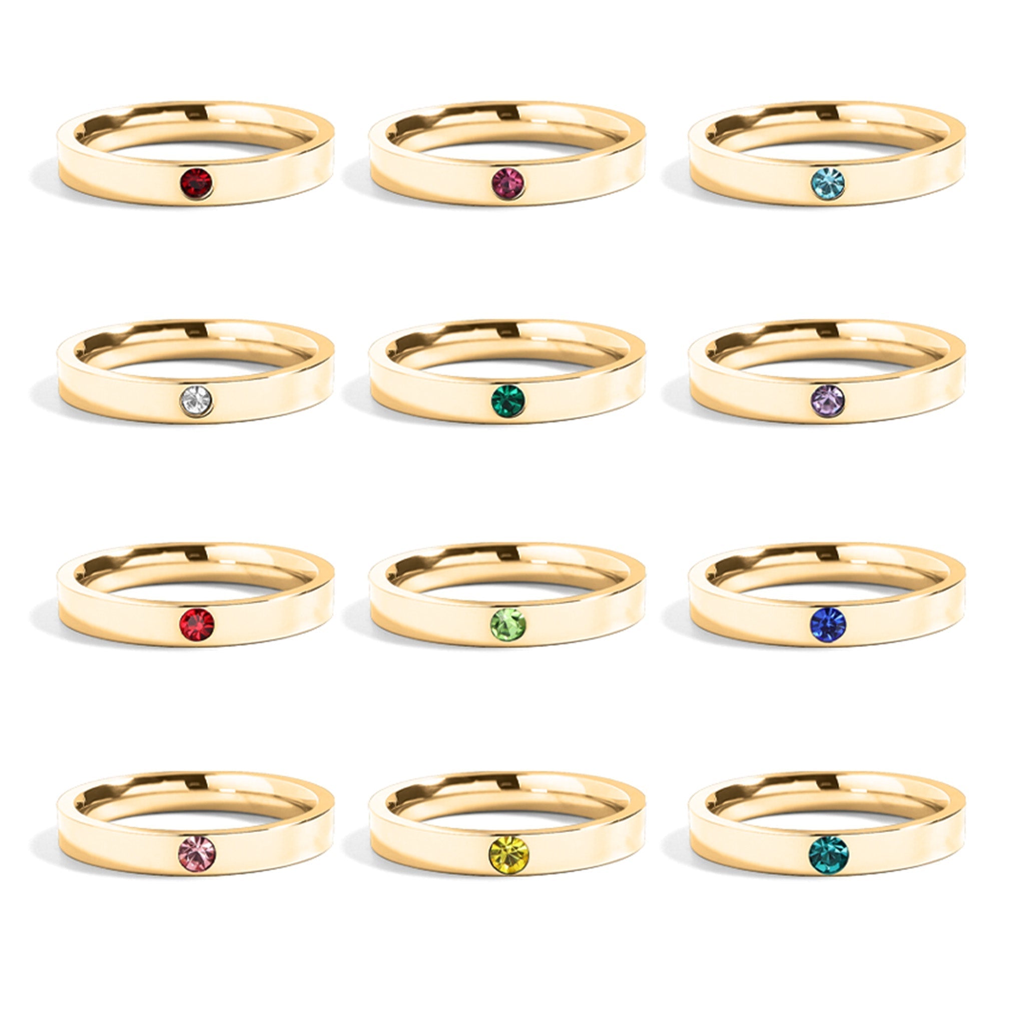 Birthstone Stacking Ring – Engraved 18K Gold PVD Stainless Steel Band - Ring | Sunflower Soul Boutique