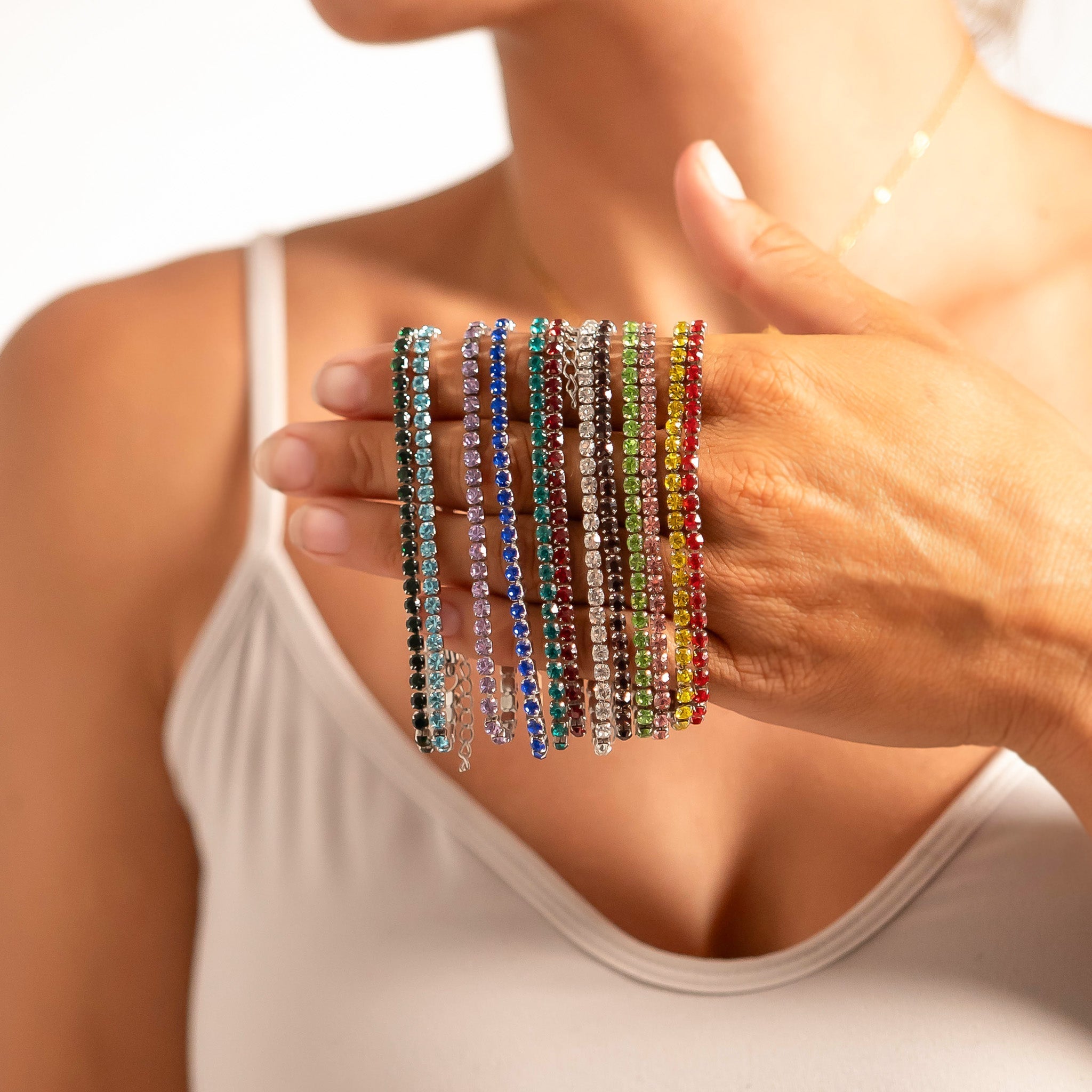 Birthstone Tennis Bracelet – Adjustable Gold Stainless Steel Chain Jewelry - Bracelets | Sunflower Soul Boutique
