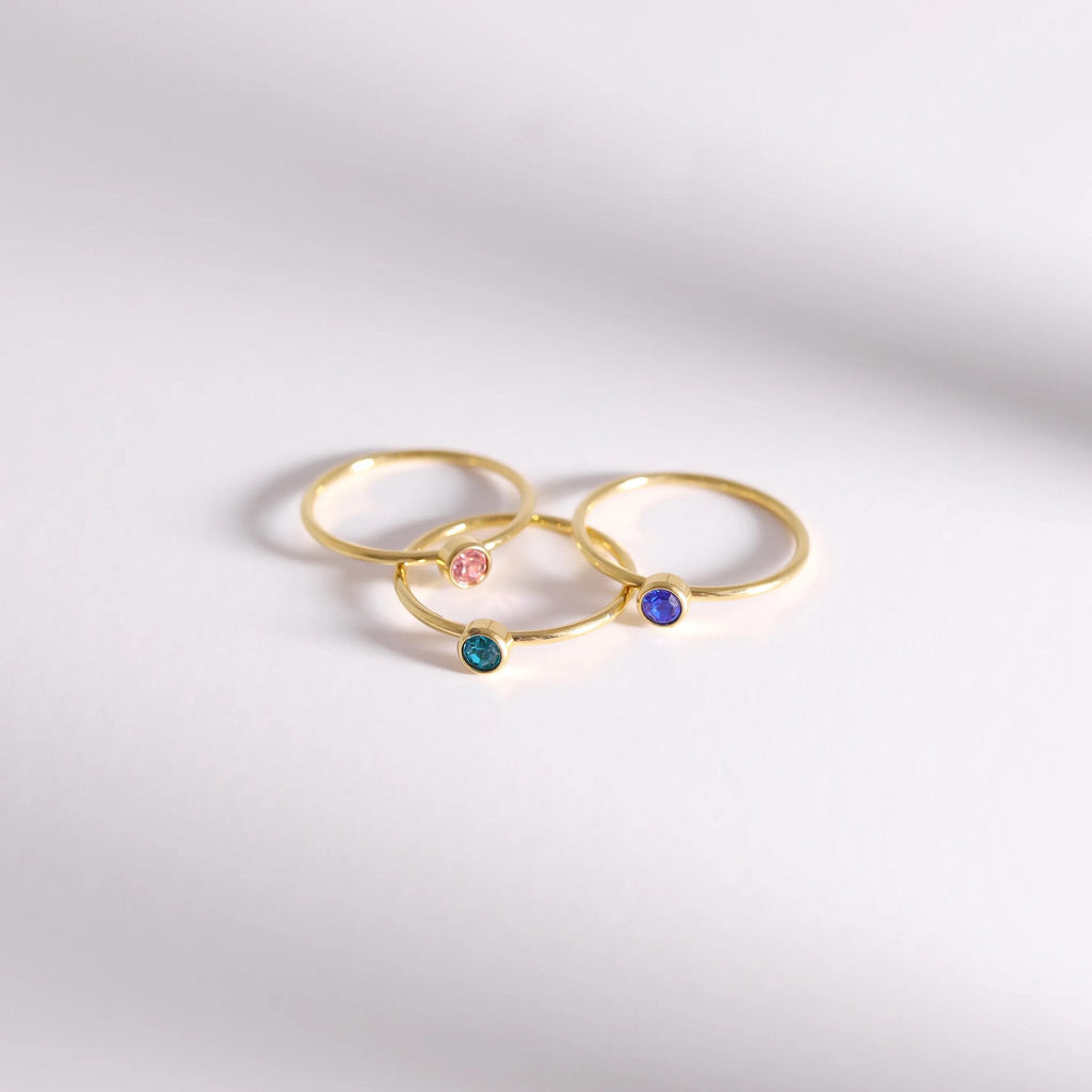 Birthstone Stacking Ring – 18K Gold PVD Stainless Steel | Hypoallergenic Daily Wear