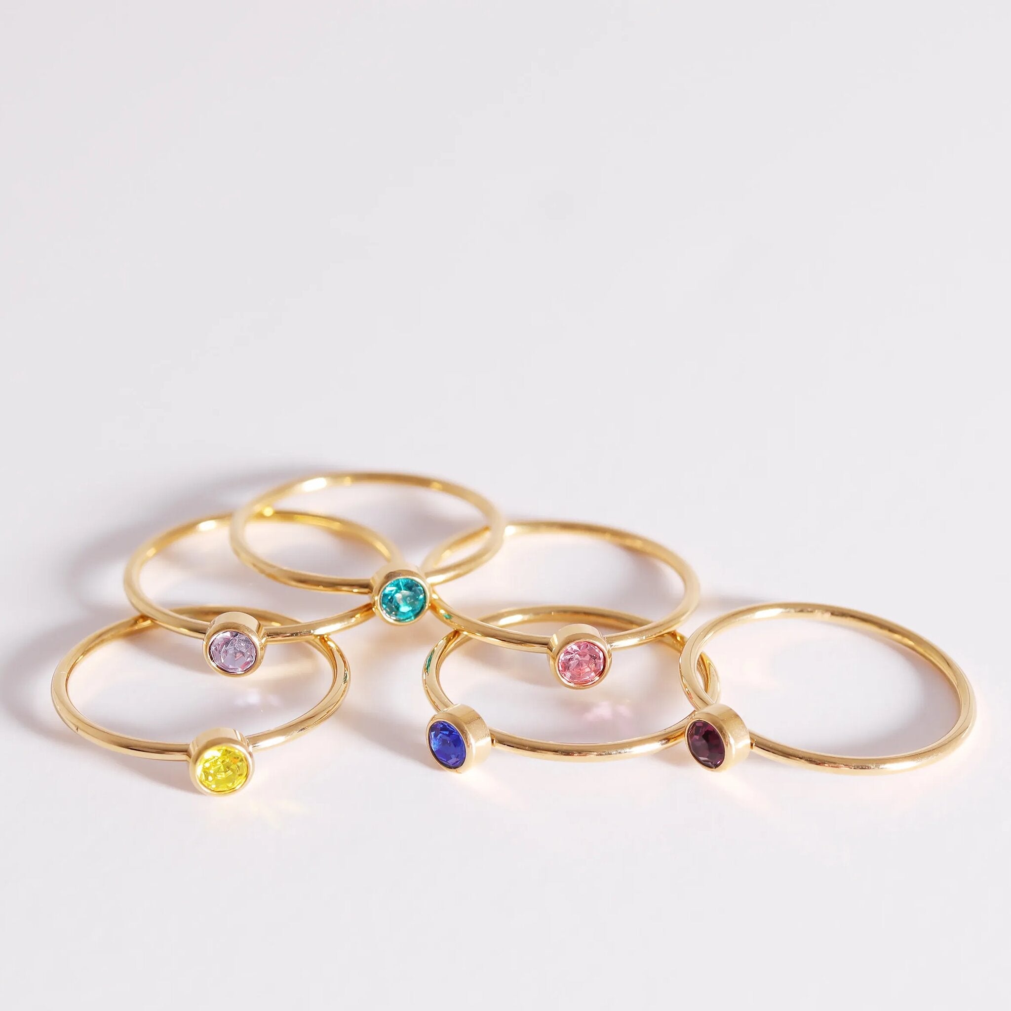 Birthstone Stacking Ring – 18K Gold PVD Stainless Steel | Hypoallergenic Daily Wear