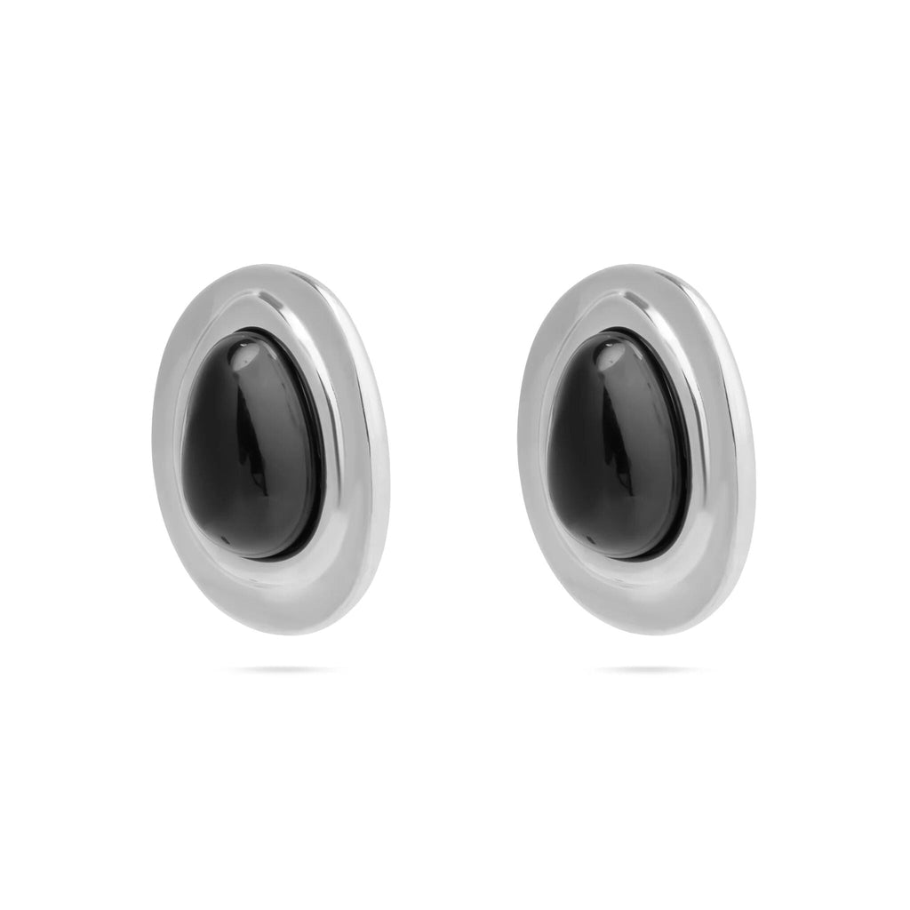 Black Enamel Stud Earrings – 18K Gold Stainless Steel, Hypoallergenic Push Back Closure - Earrings | Sunflower Soul Boutique