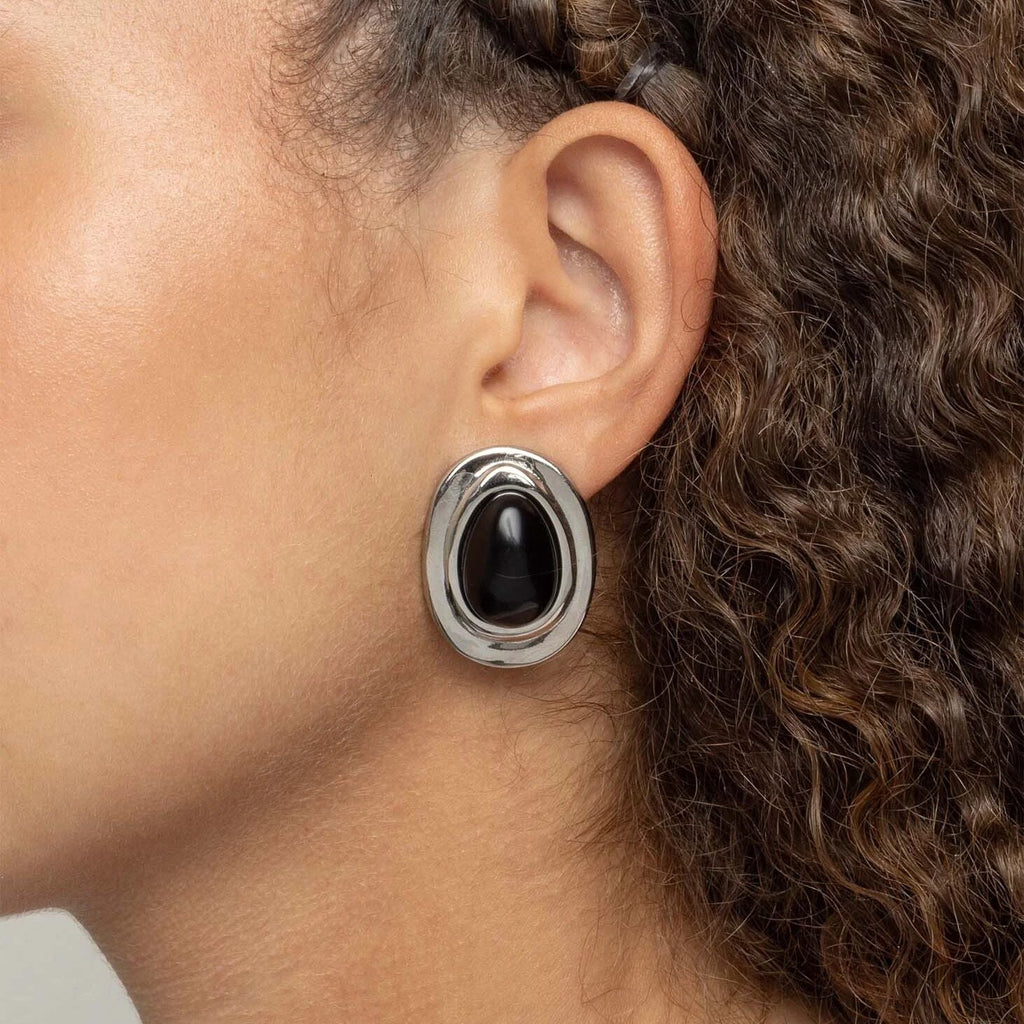 Black Enamel Stud Earrings – 18K Gold Stainless Steel, Hypoallergenic Push Back Closure - Earrings | Sunflower Soul Boutique
