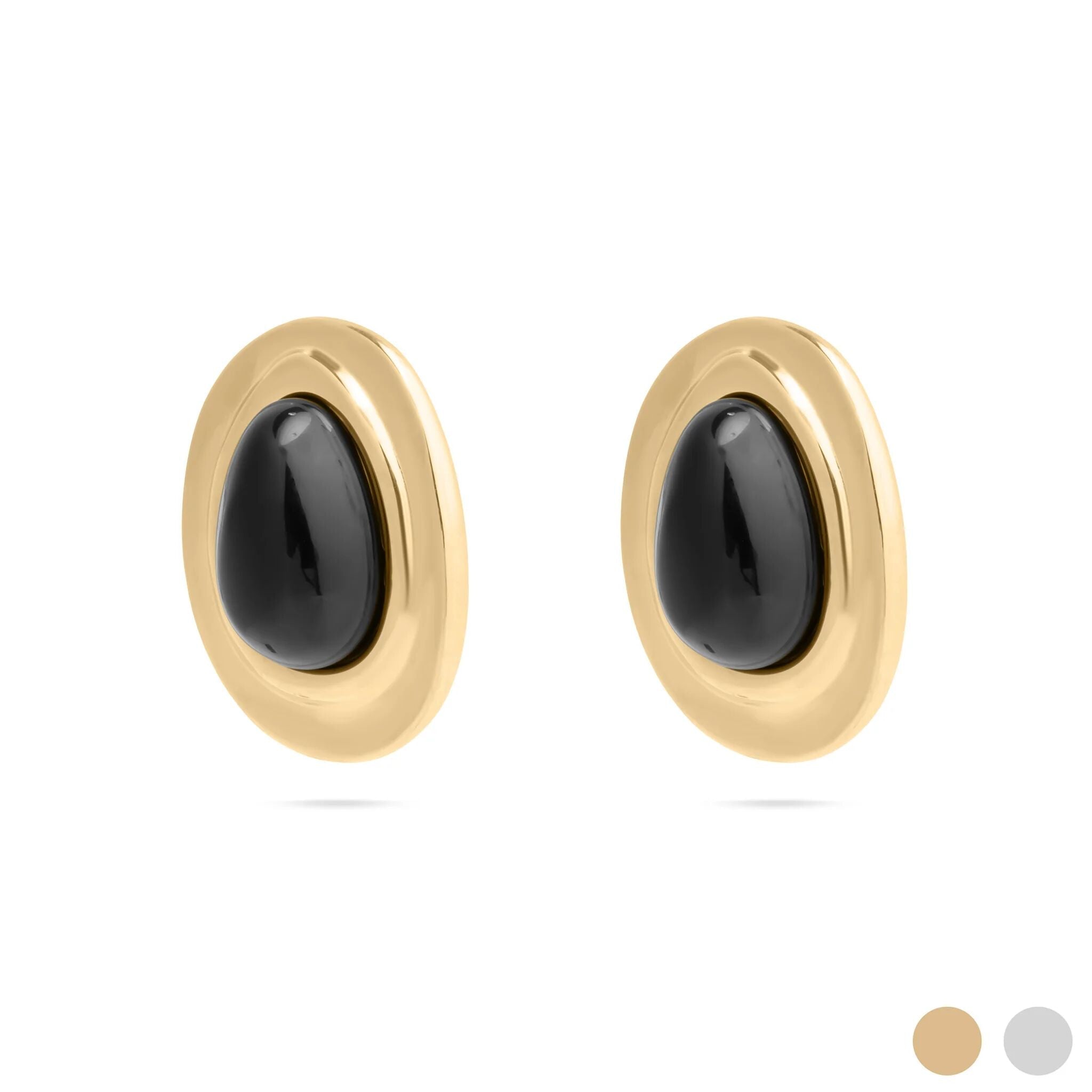 Black Enamel Stud Earrings – 18K Gold Stainless Steel, Hypoallergenic Push Back Closure - Earrings | Sunflower Soul Boutique