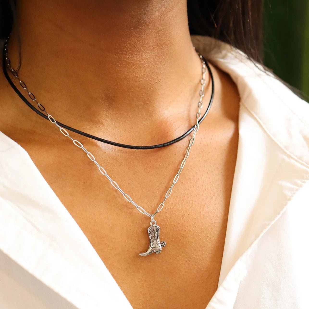Black Leather Cord Necklace With Stainless Steel Lobster Clasp