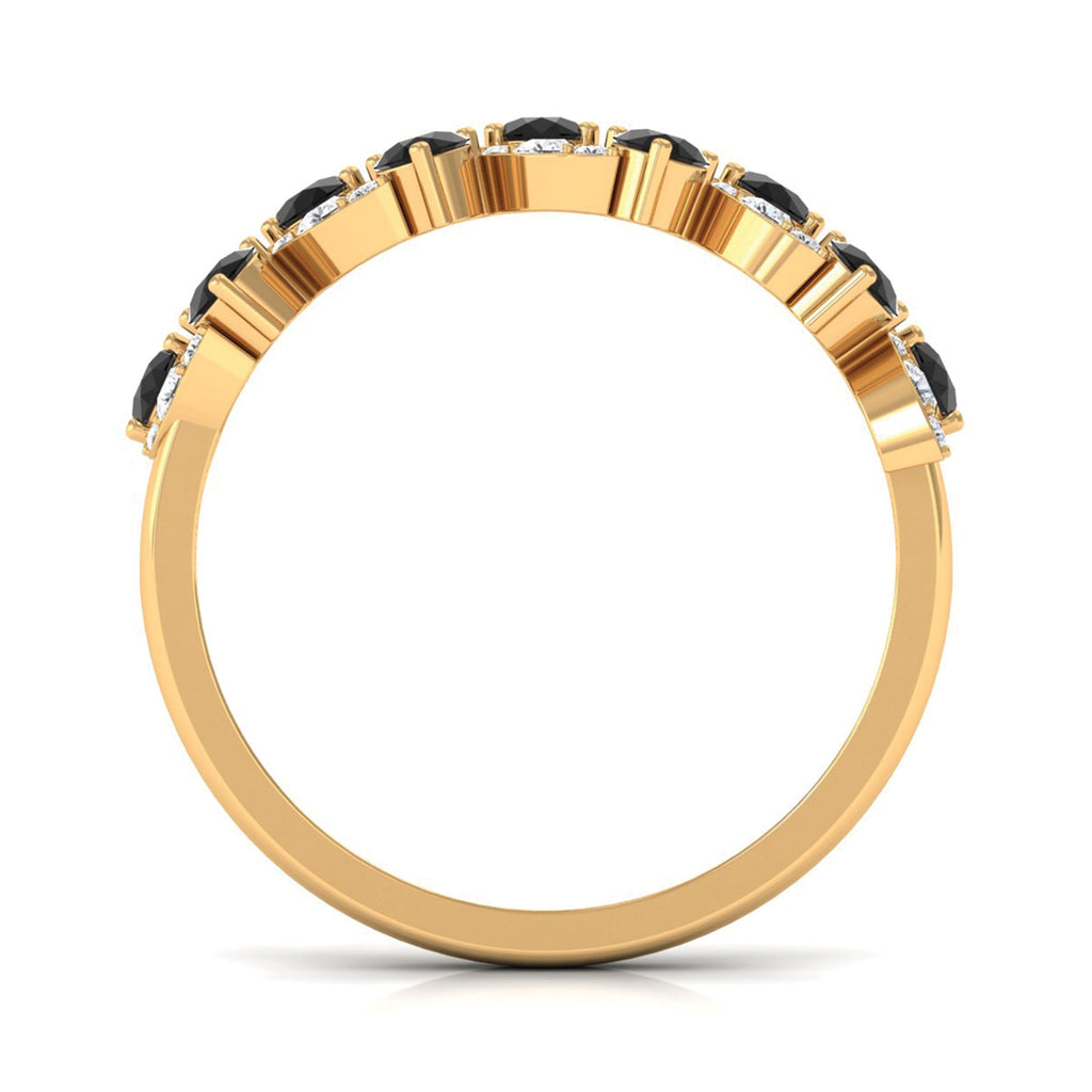 Black Onyx and Diamond Half Eternity Leaf Band for Women