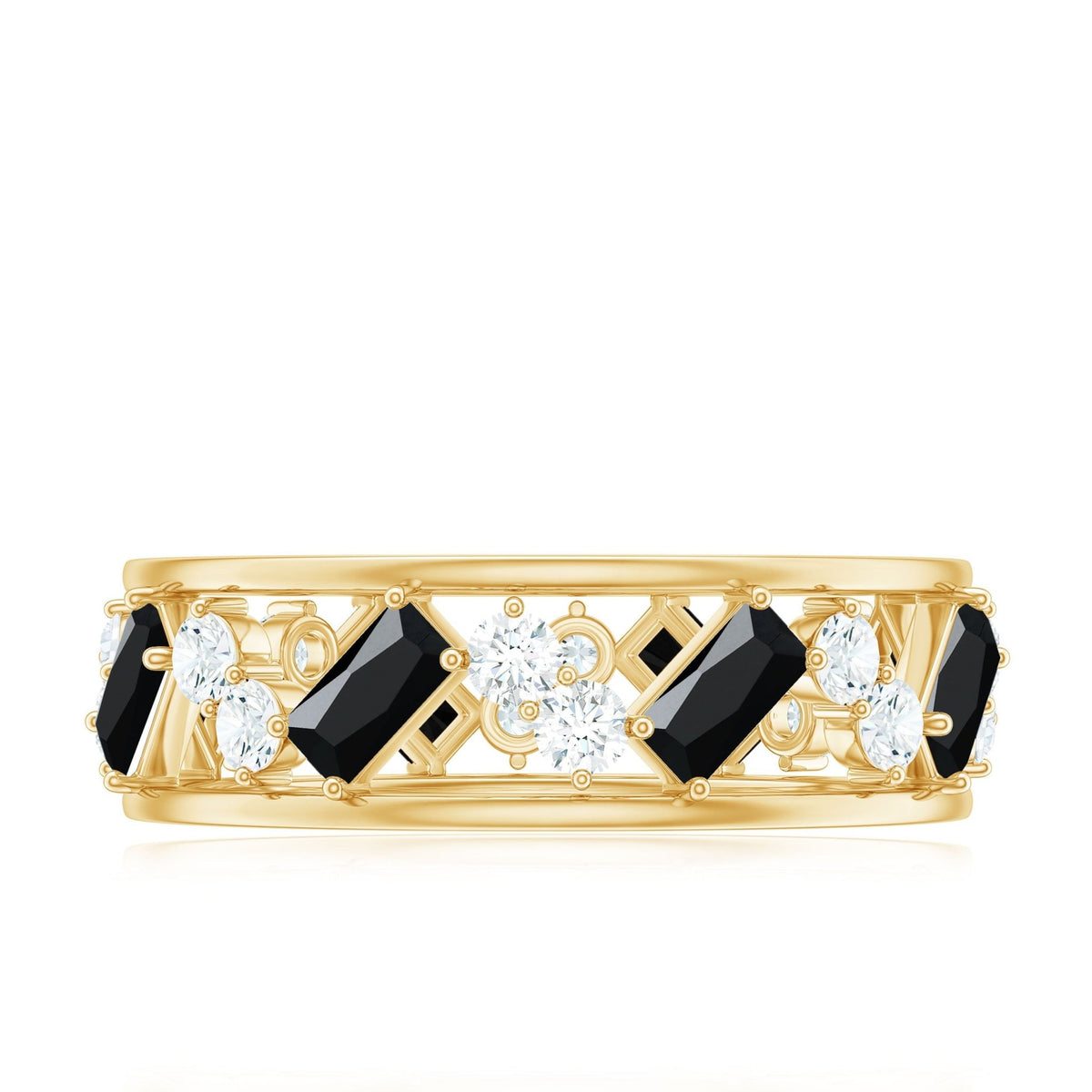 Black Onyx and Diamond Zig Zag Wide Wedding Band