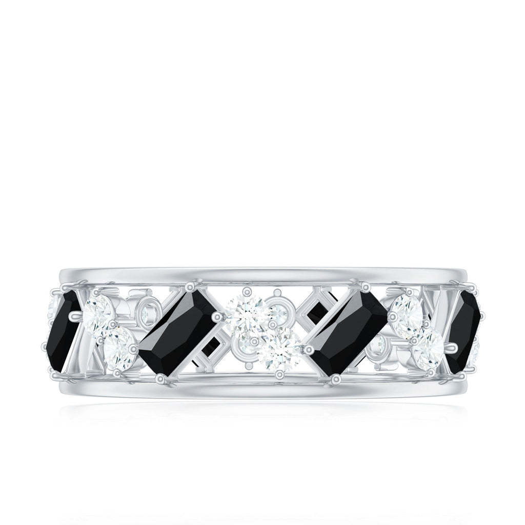 Black Onyx and Diamond Zig Zag Wide Wedding Band