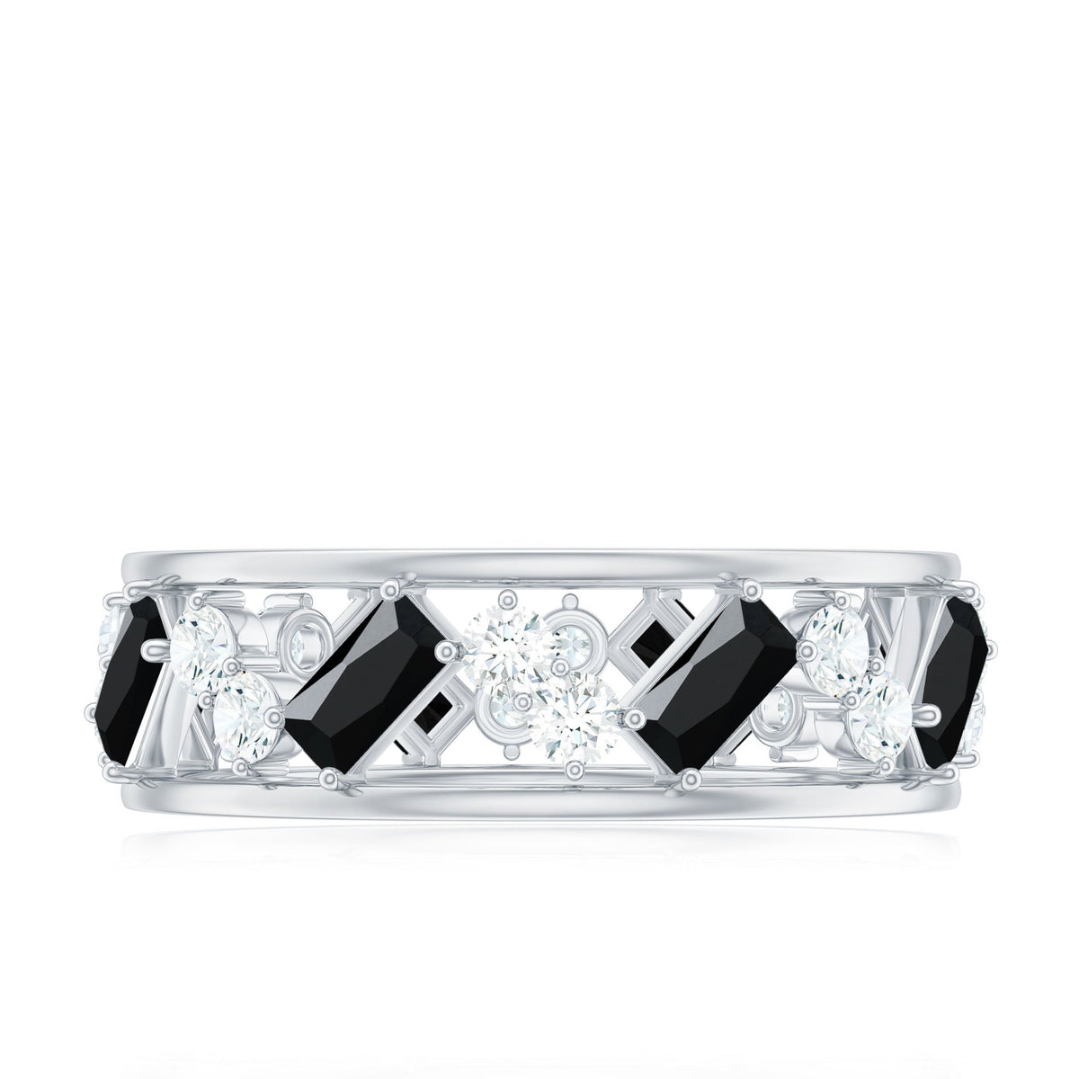 Black Onyx and Diamond Zig Zag Wide Wedding Band