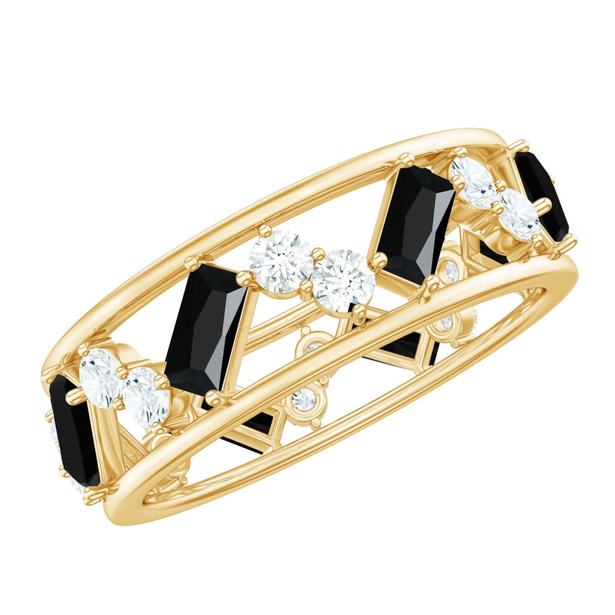Black Onyx and Diamond Zig Zag Wide Wedding Band