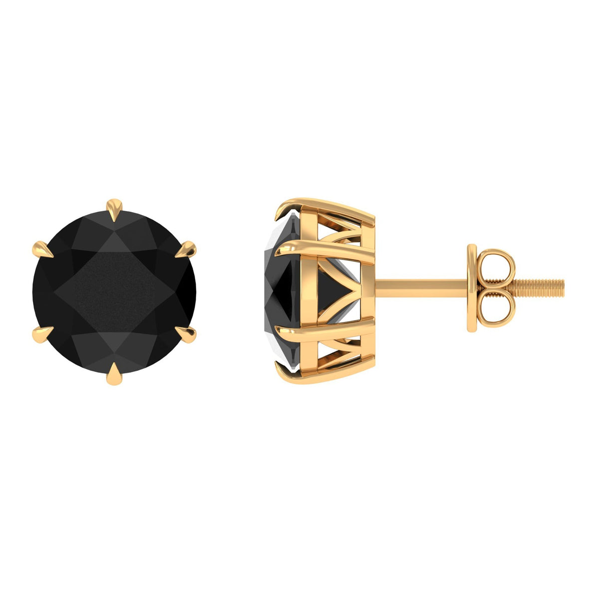 Black Onyx Solitaire Stud Earrings in Claw Setting
