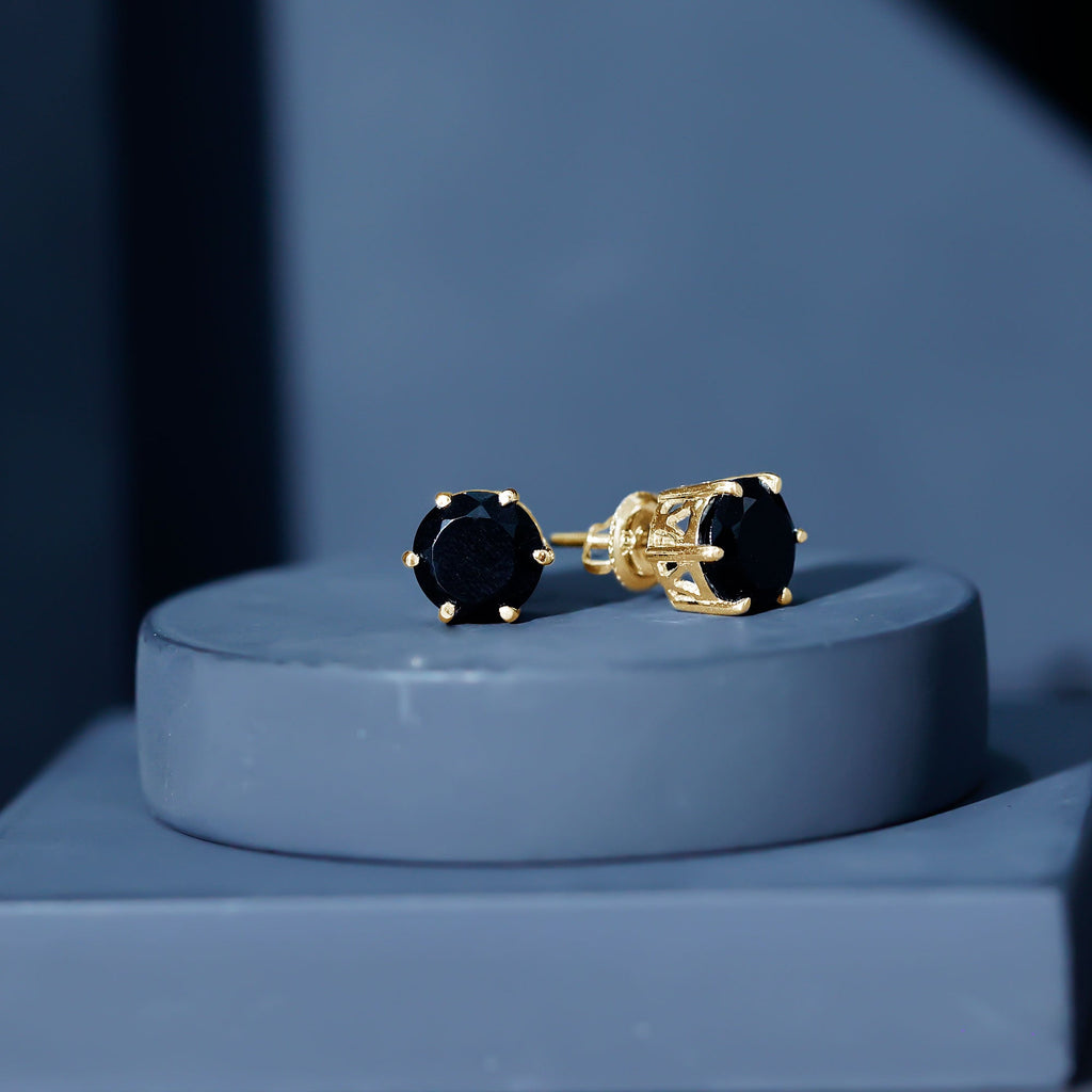Black Onyx Solitaire Stud Earrings in Claw Setting