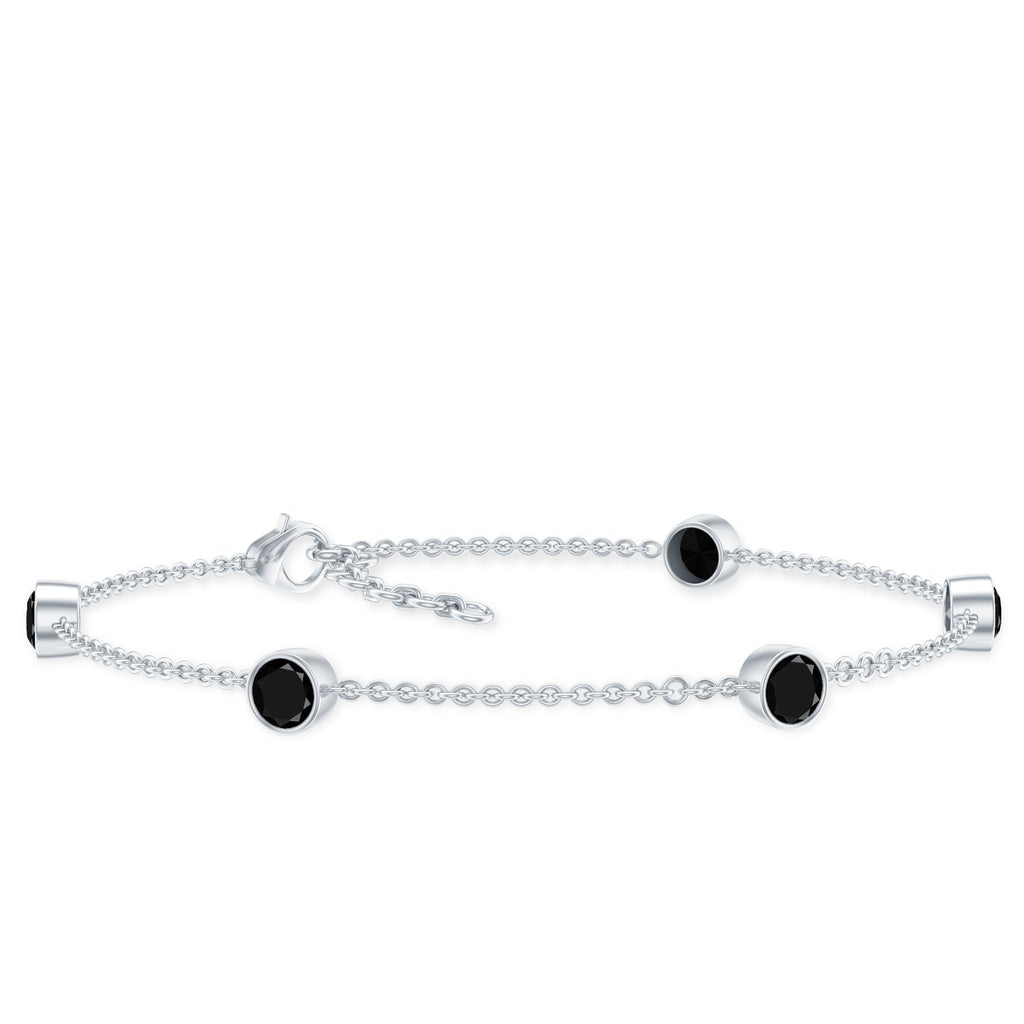 Black Onyx Station Chain Bracelet for Women