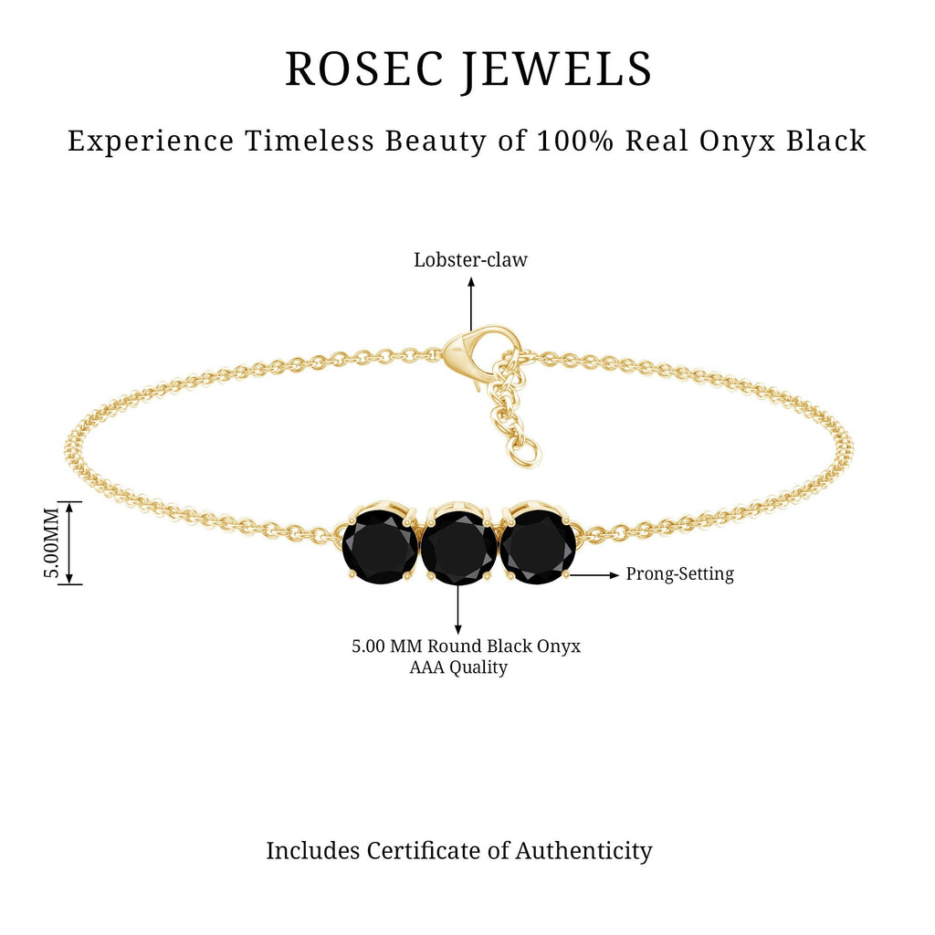 Black Onyx Three Stone Chain Bracelet with Certificate