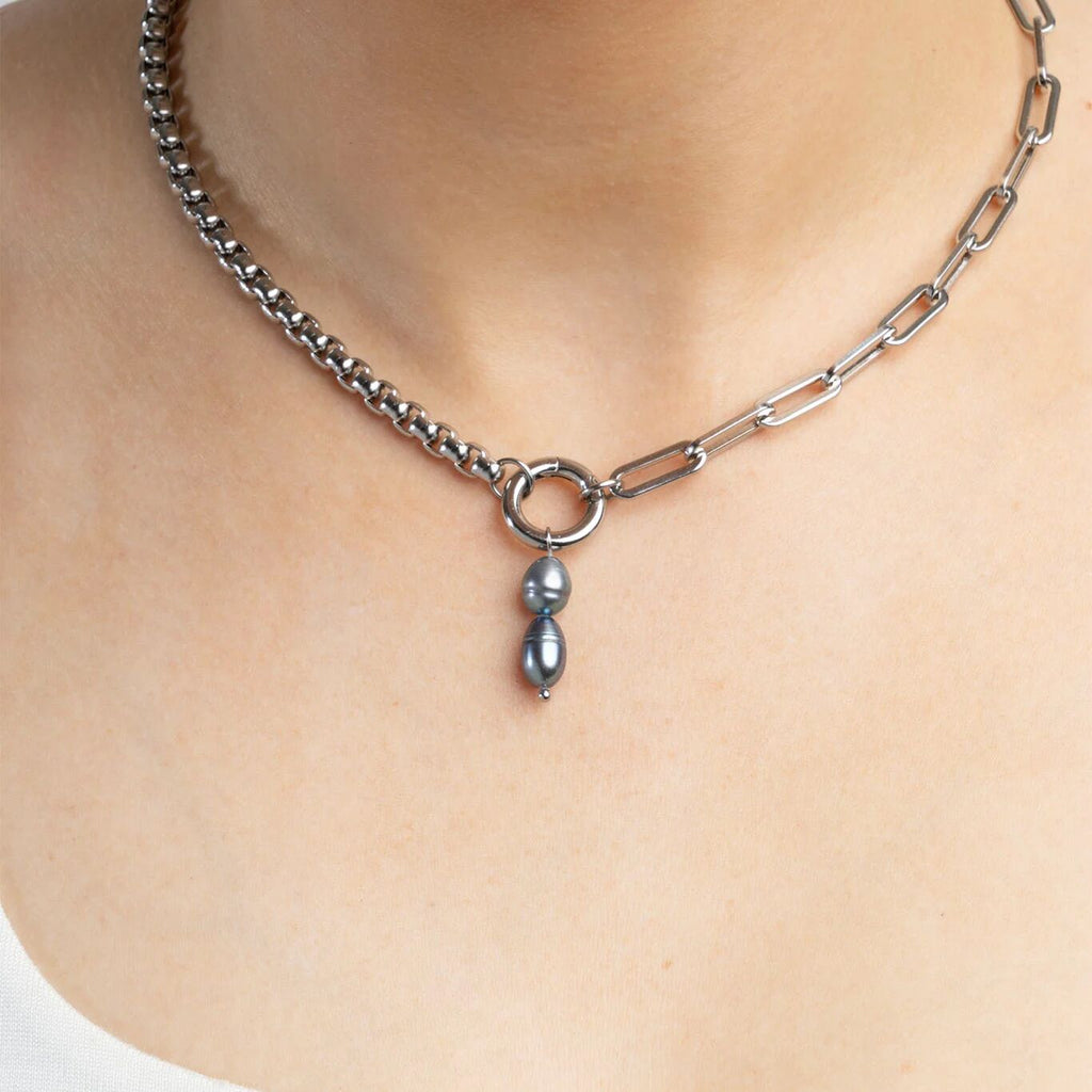 Black Pearl Charm | 18K Gold Stainless Steel Double Pearl Pendant - Tarnish Resistant - Charms | Sunflower Soul Boutique