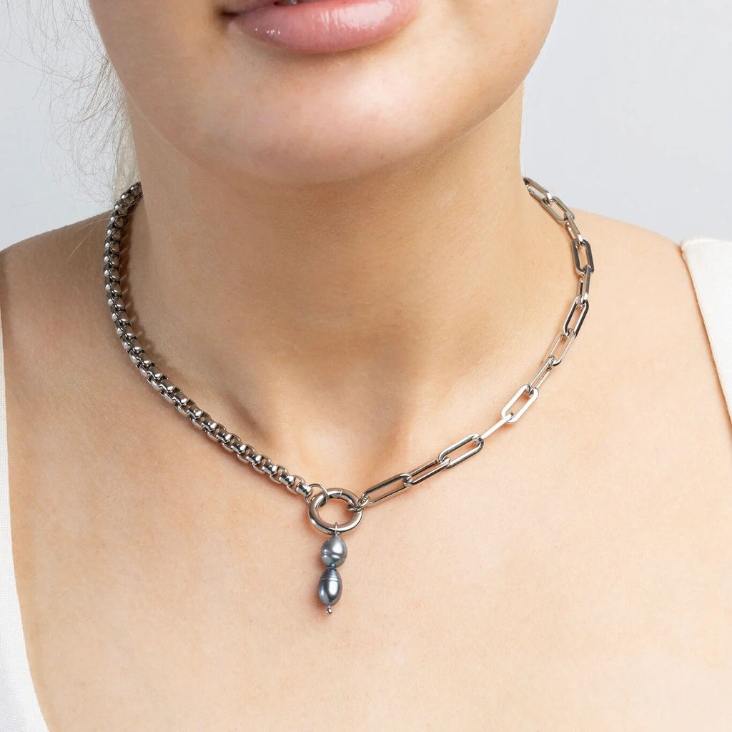Black Pearl Charm | 18K Gold Stainless Steel Double Pearl Pendant - Tarnish Resistant - Charms | Sunflower Soul Boutique