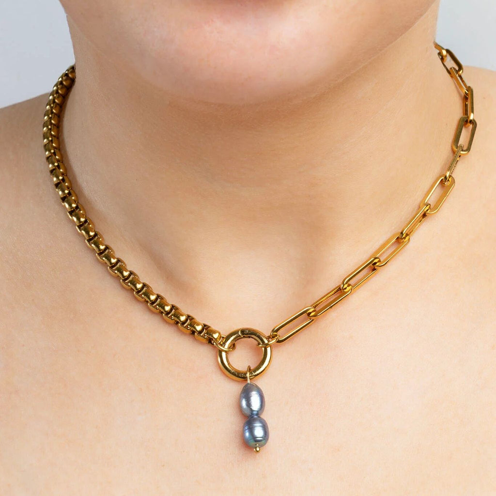 Black Pearl Charm | 18K Gold Stainless Steel Double Pearl Pendant - Tarnish Resistant - Charms | Sunflower Soul Boutique