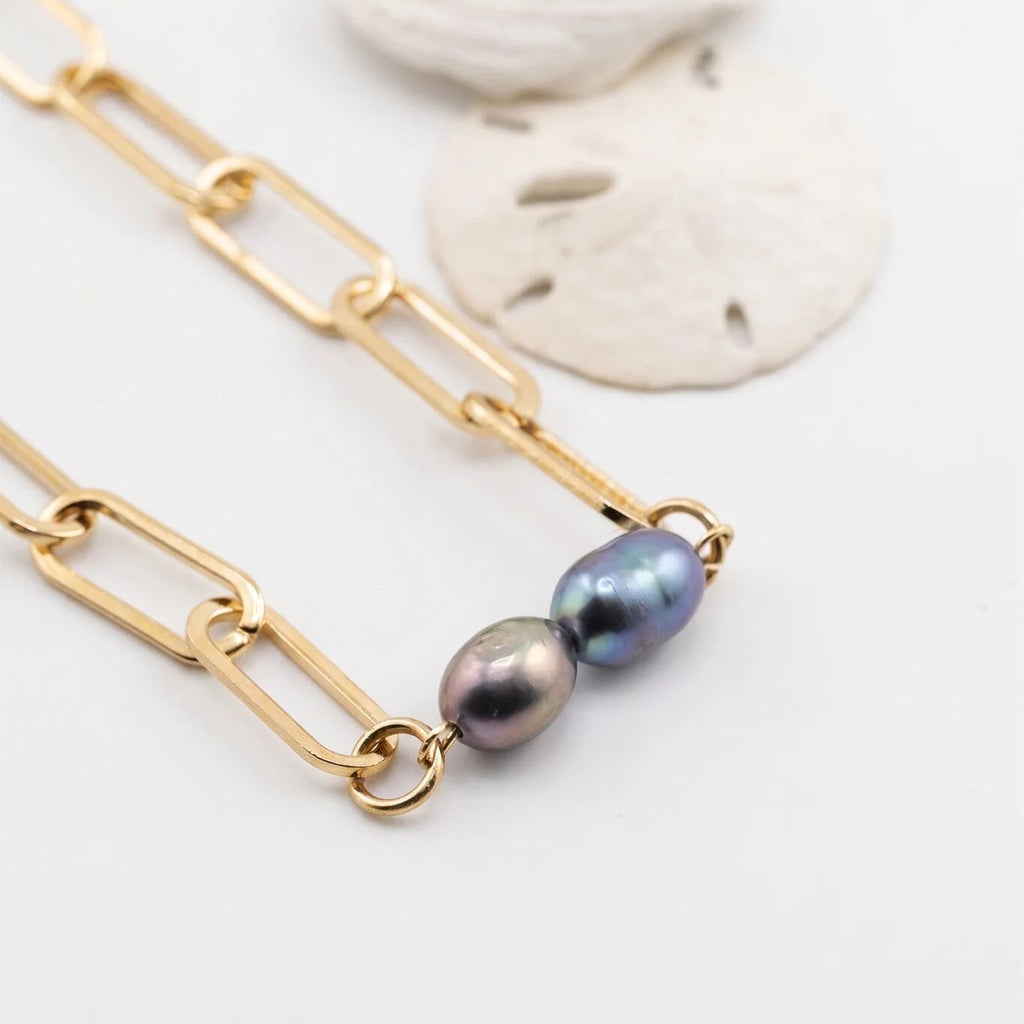 Black Pearl Charm Connector – Double Black Pearls on 18K Gold PVD Stainless Steel - Charms | Sunflower Soul Boutique