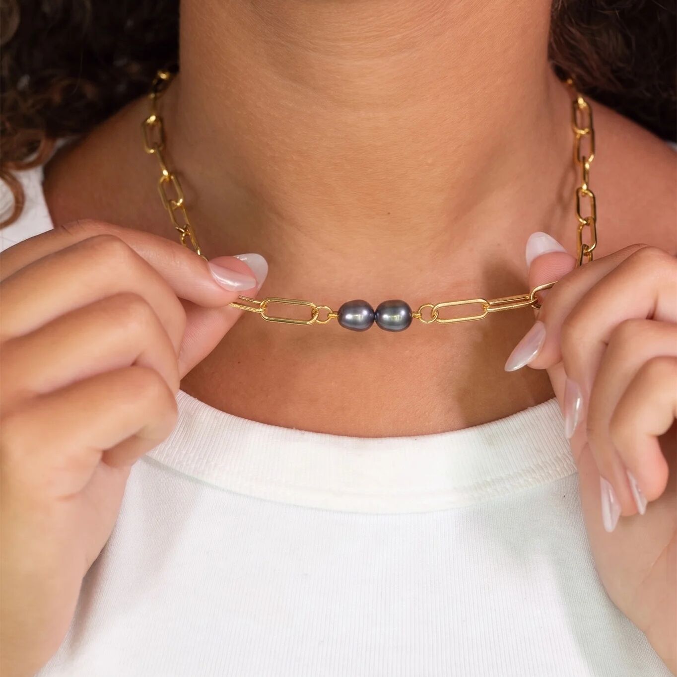 Black Pearl Charm Connector – Double Black Pearls on 18K Gold PVD Stainless Steel - Charms | Sunflower Soul Boutique
