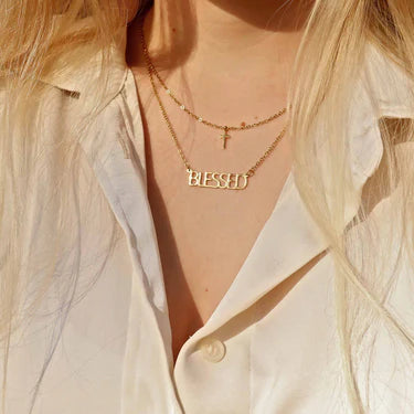 18K Gold PVD Stainless Steel "Blessed" Layered Cross Charm Necklace