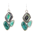 Blue Abalone Fire Sterling Silver Cluster Earrings