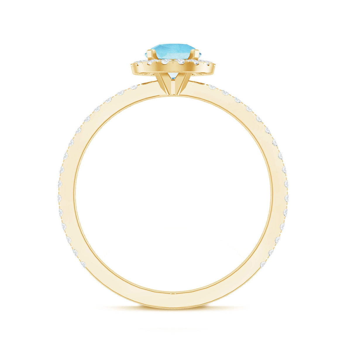 Blue Aquamarine Ring – 6mm Round Aquamarine With Diamond Halo Band Sparkle
