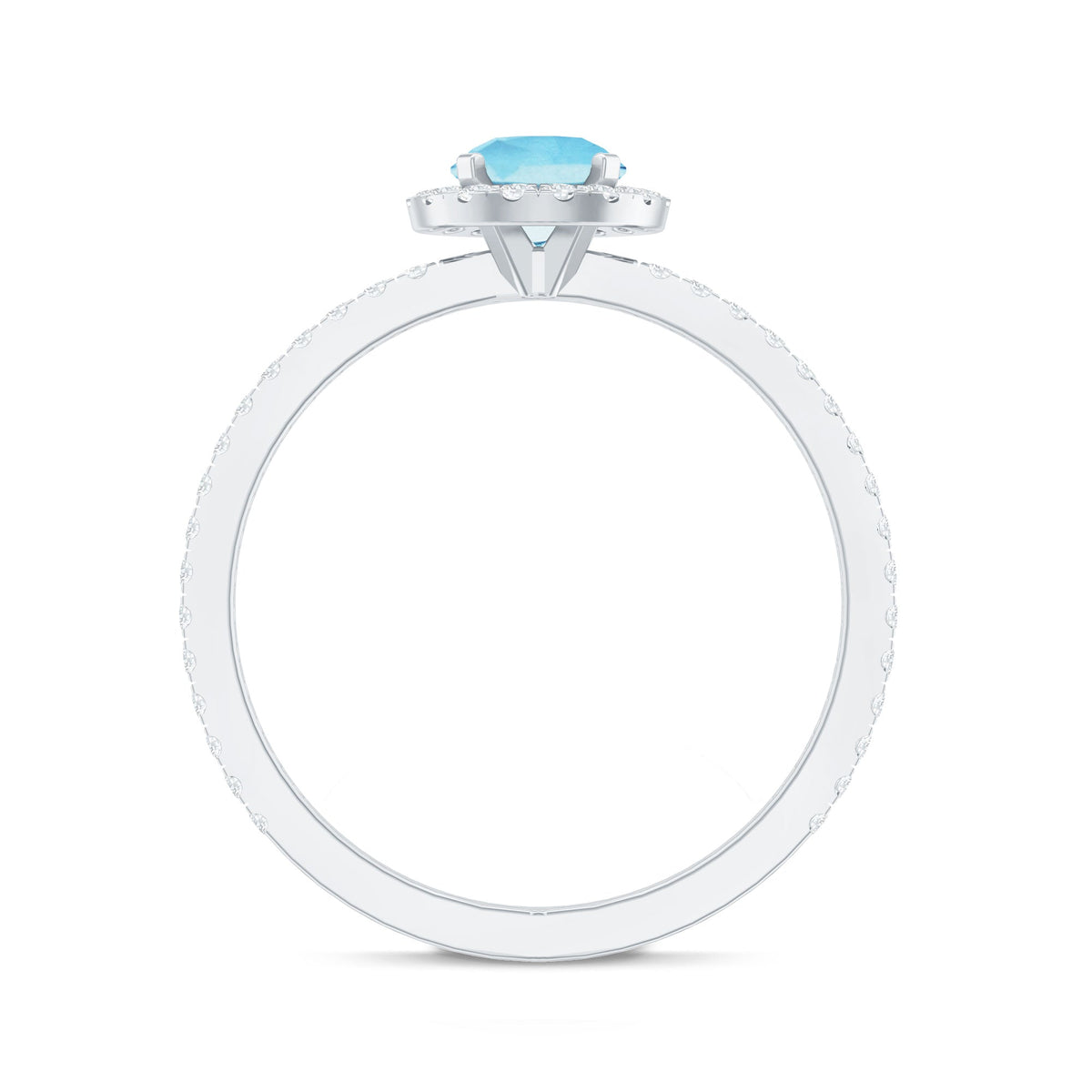 Blue Aquamarine Ring – 6mm Round Aquamarine With Diamond Halo Band Sparkle