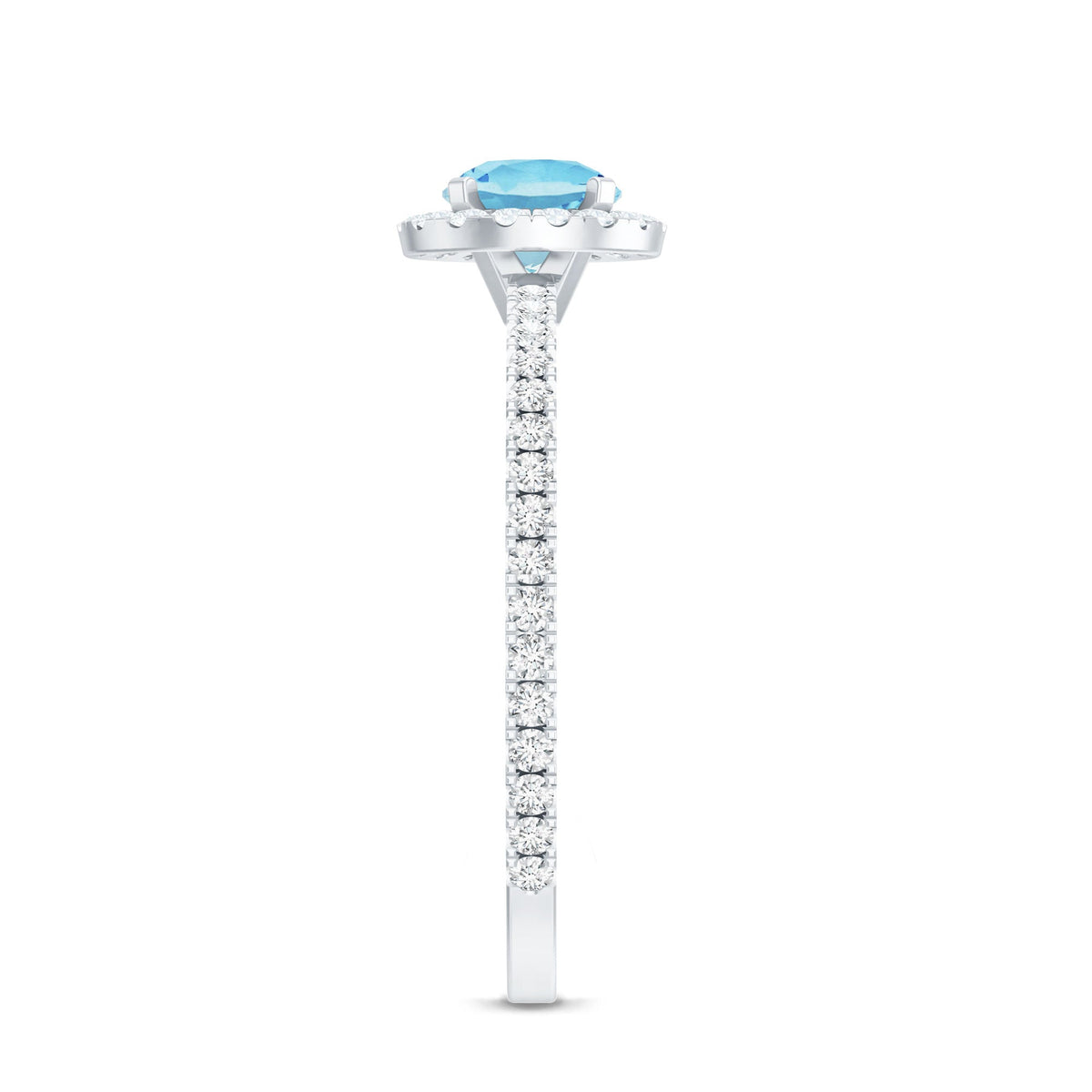 Blue Aquamarine Ring – 6mm Round Aquamarine With Diamond Halo Band Sparkle